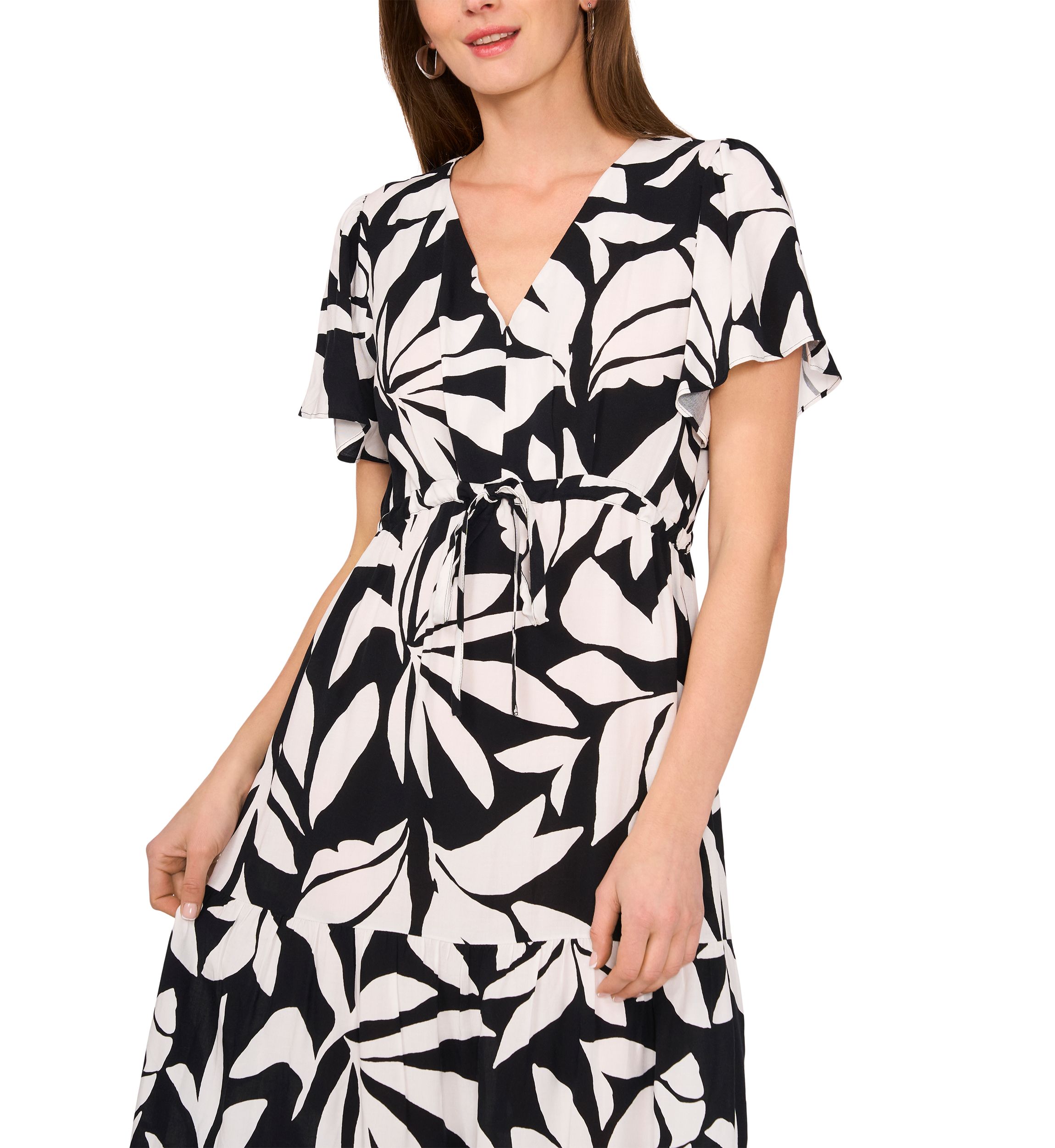 Petite Flutter Sleeve Tie Waist Dress