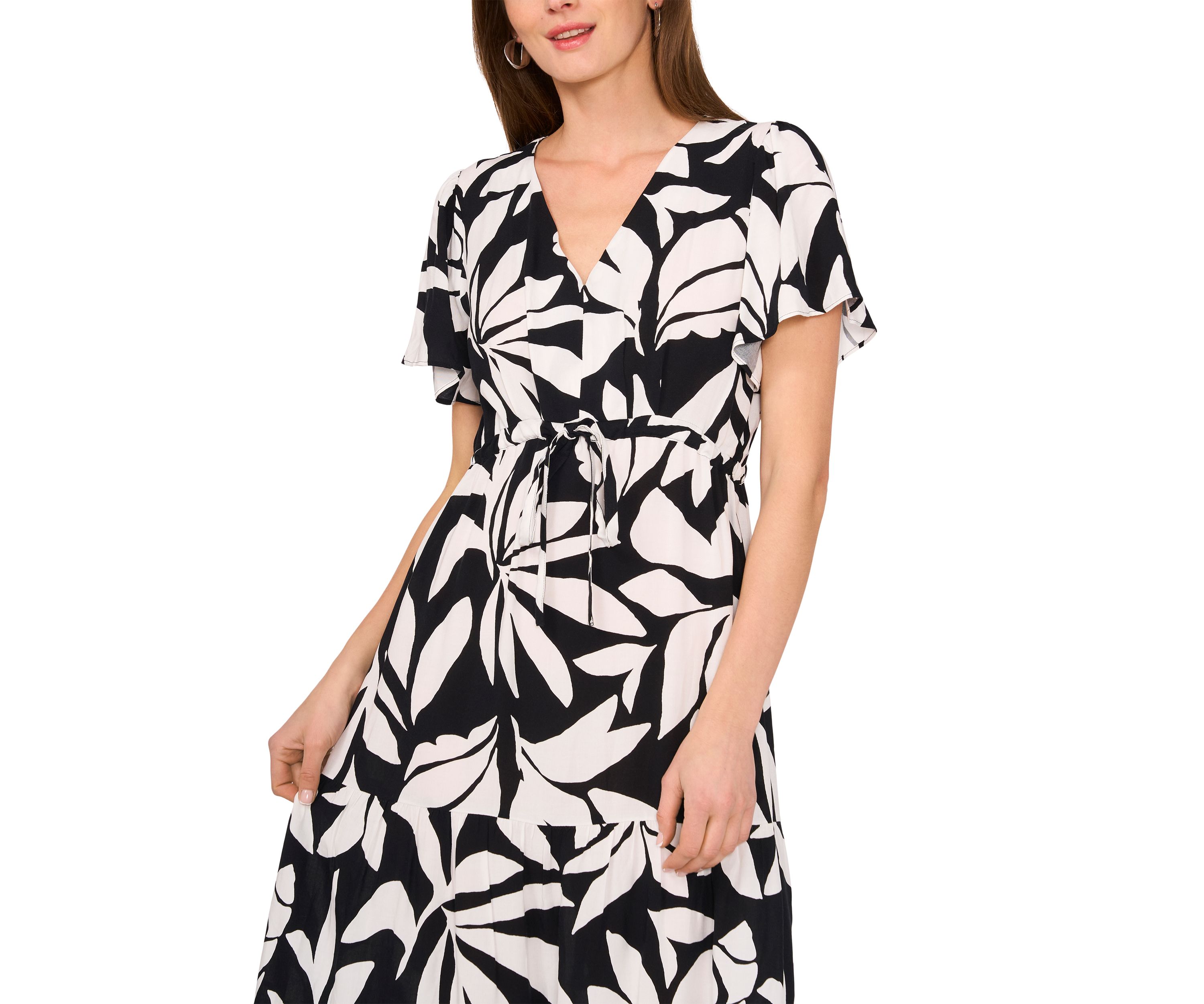Petite Flutter Sleeve Tie Waist Dress