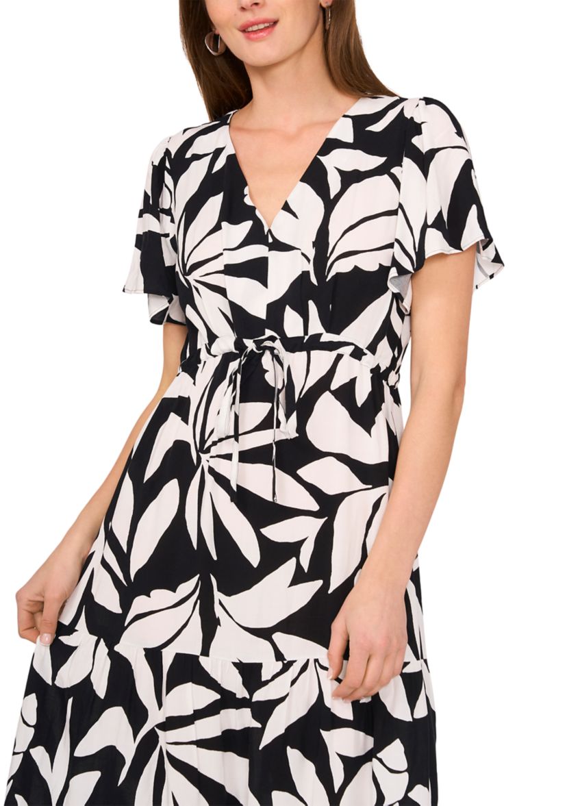 Petite Flutter Sleeve Tie Waist Dress