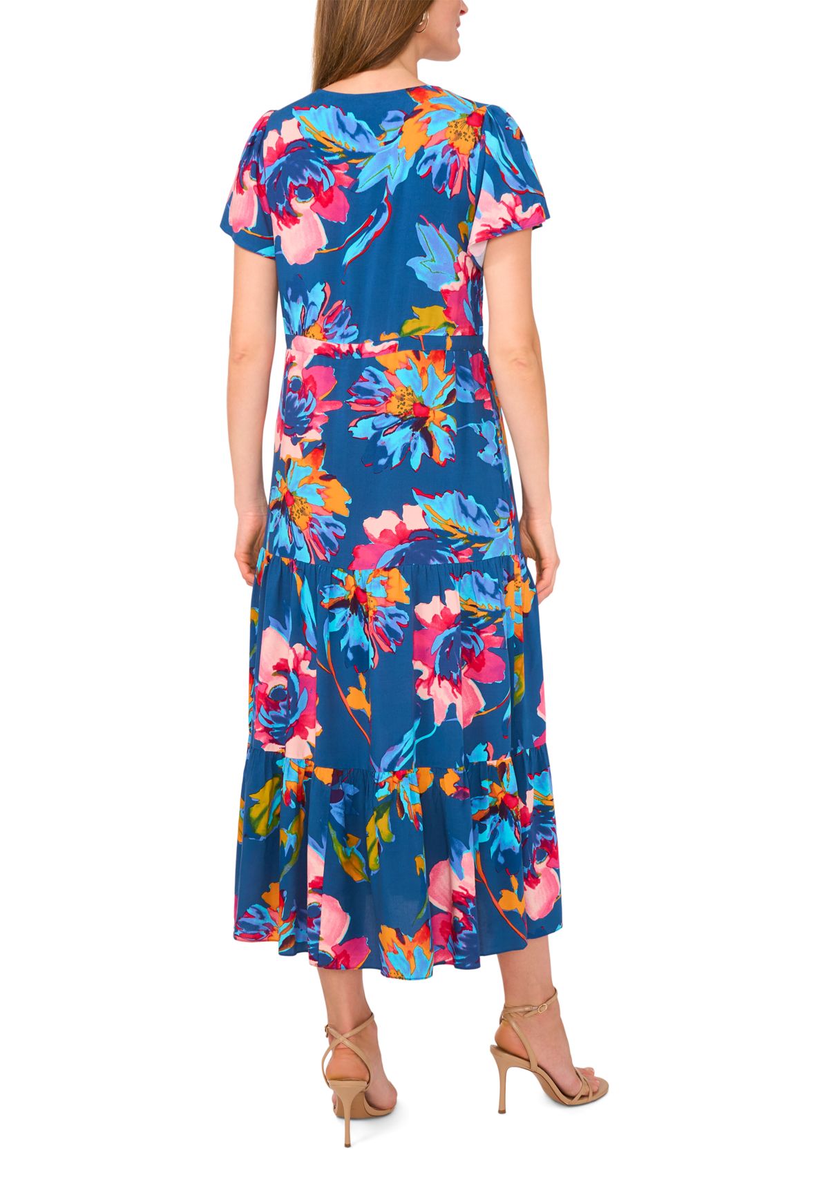 Petite Flutter Sleeve Tie Waist Dress