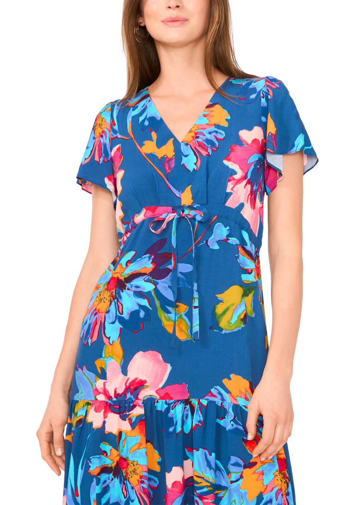 Petite Flutter Sleeve Tie Waist Dress