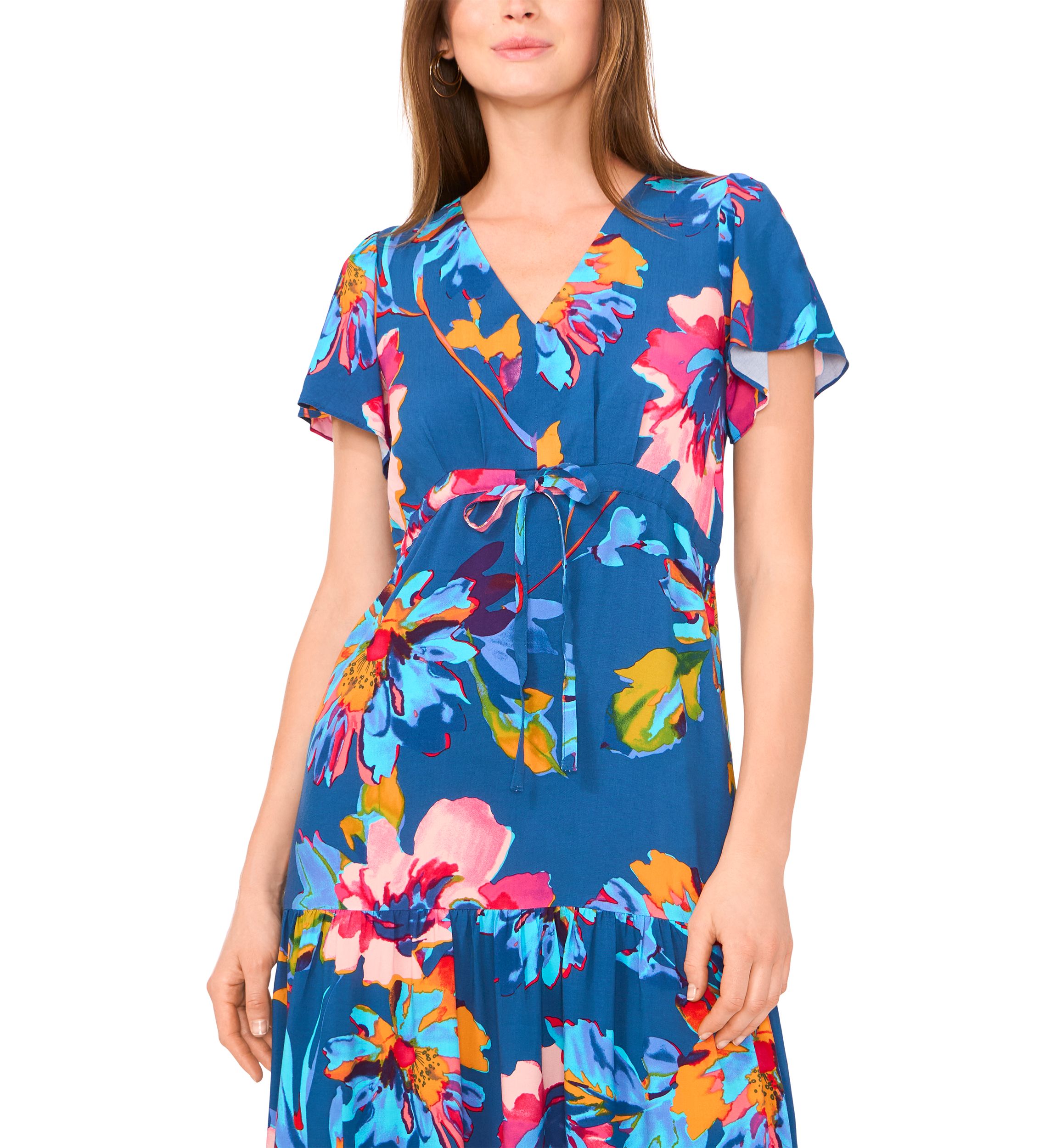 Petite Flutter Sleeve Tie Waist Dress
