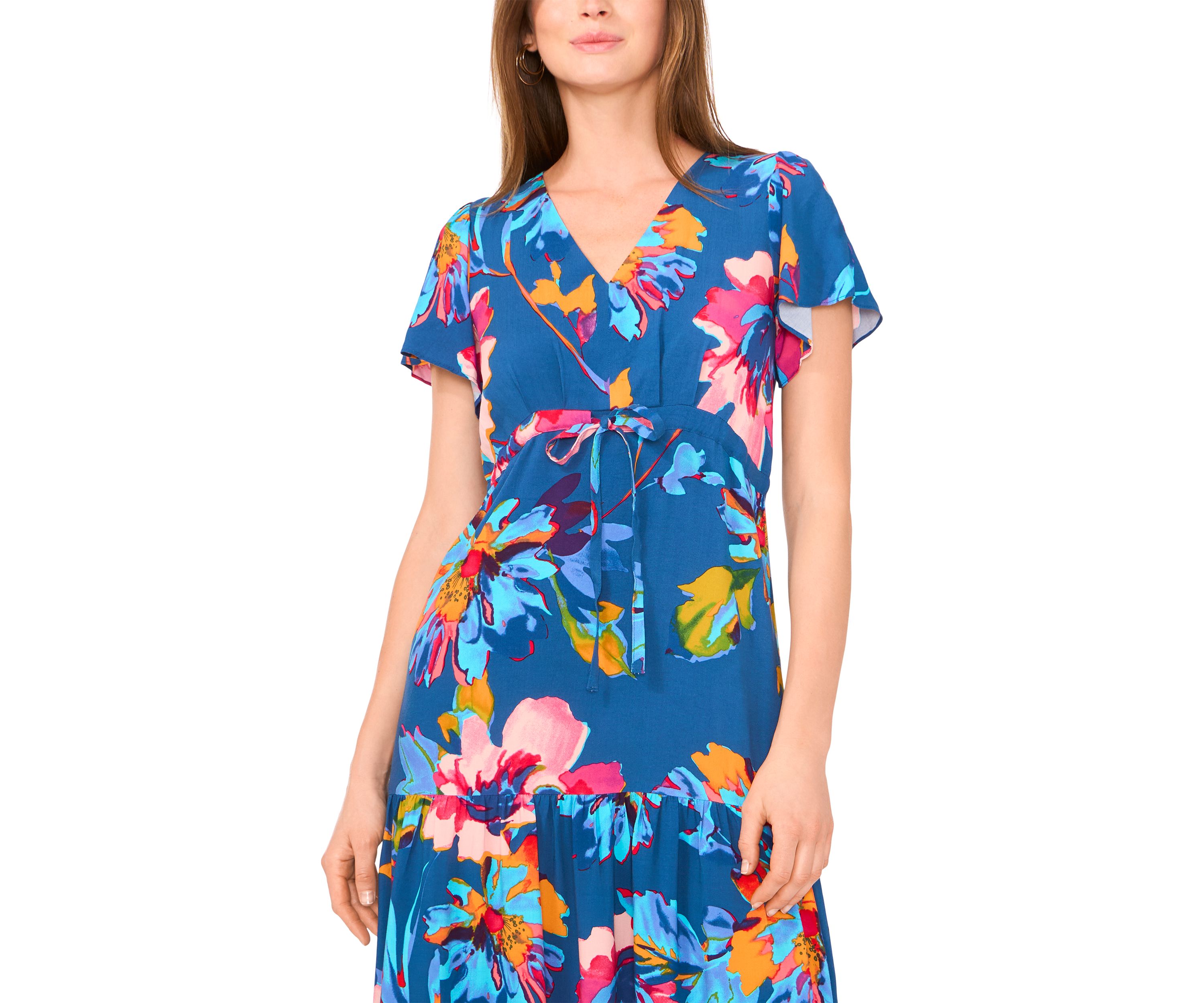 Petite Flutter Sleeve Tie Waist Dress