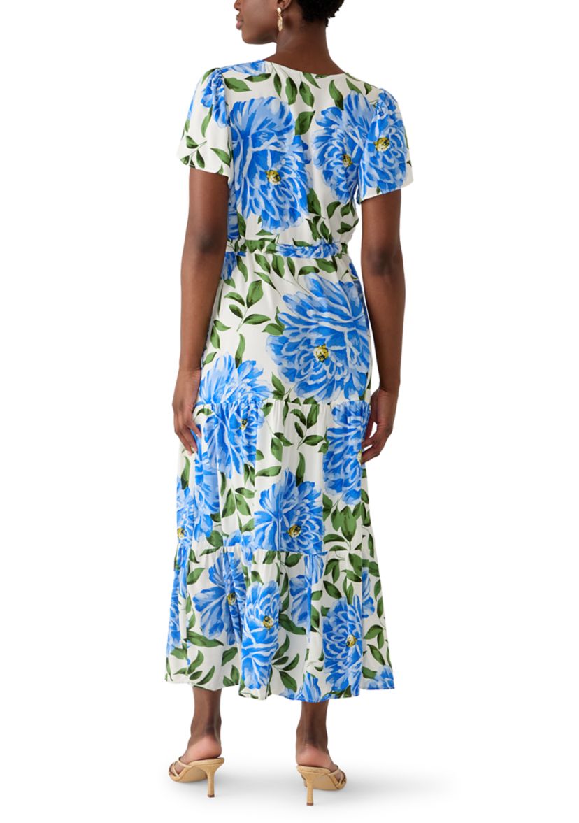 midi chiffon dress Ivory Floral Chiffon Bustier Ruffle Midi Dress