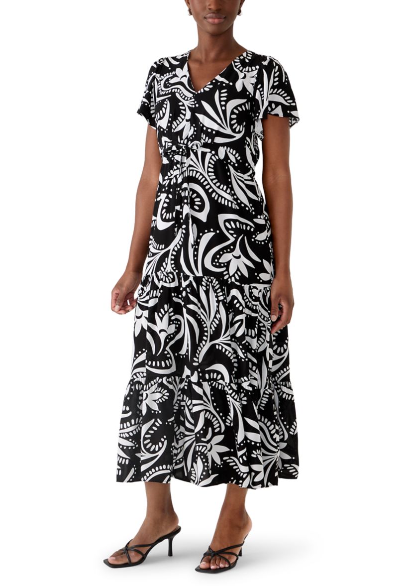 Vince Camuto Petite Challis Short Sleeve Midi Dress | Belk