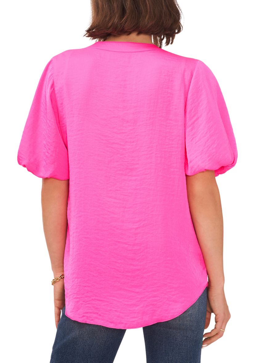 Petite Puff Sleeve Blouse with V-Neck 