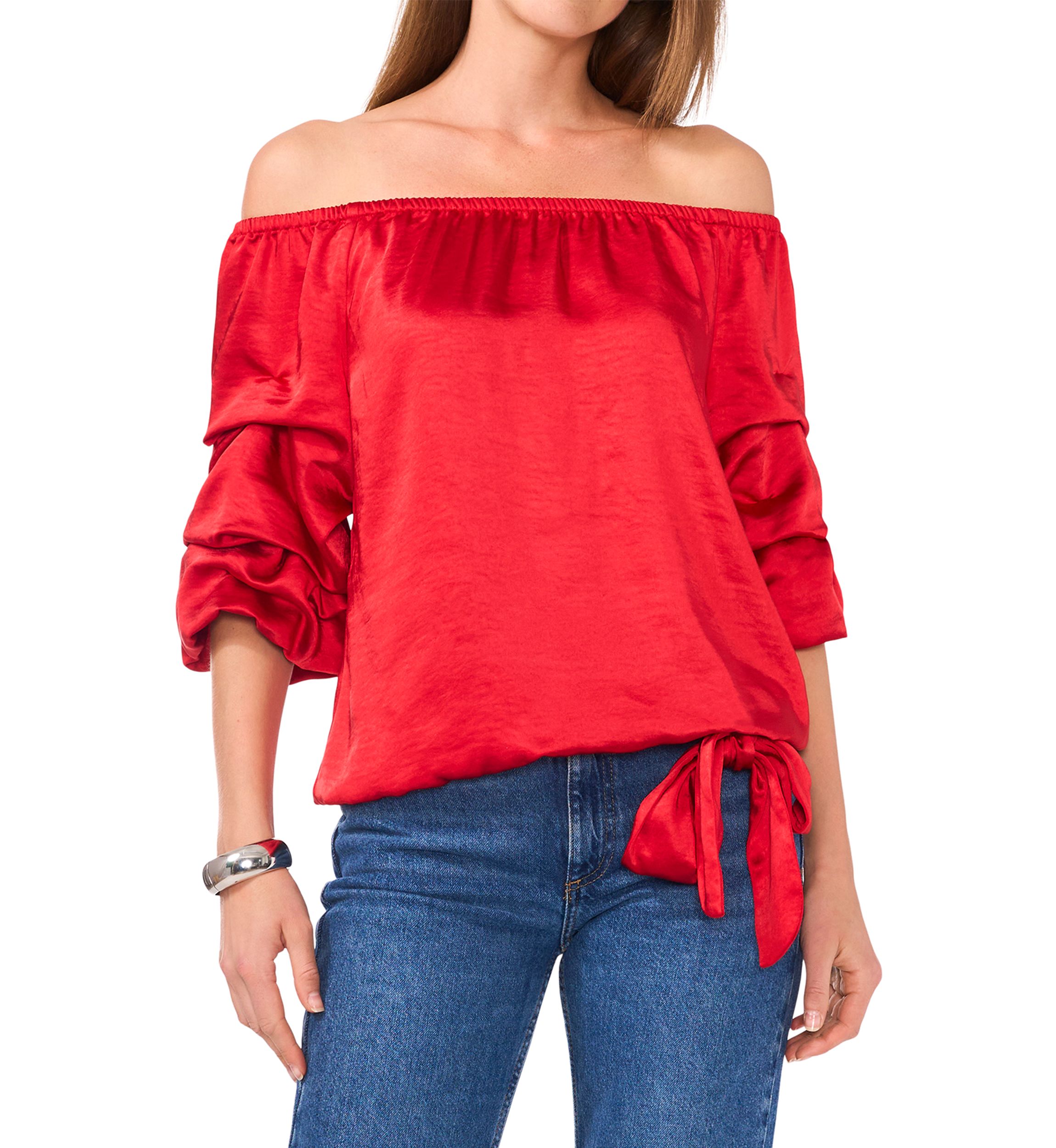 Petite Off the Shoulder Bubble Sleeve Blouse