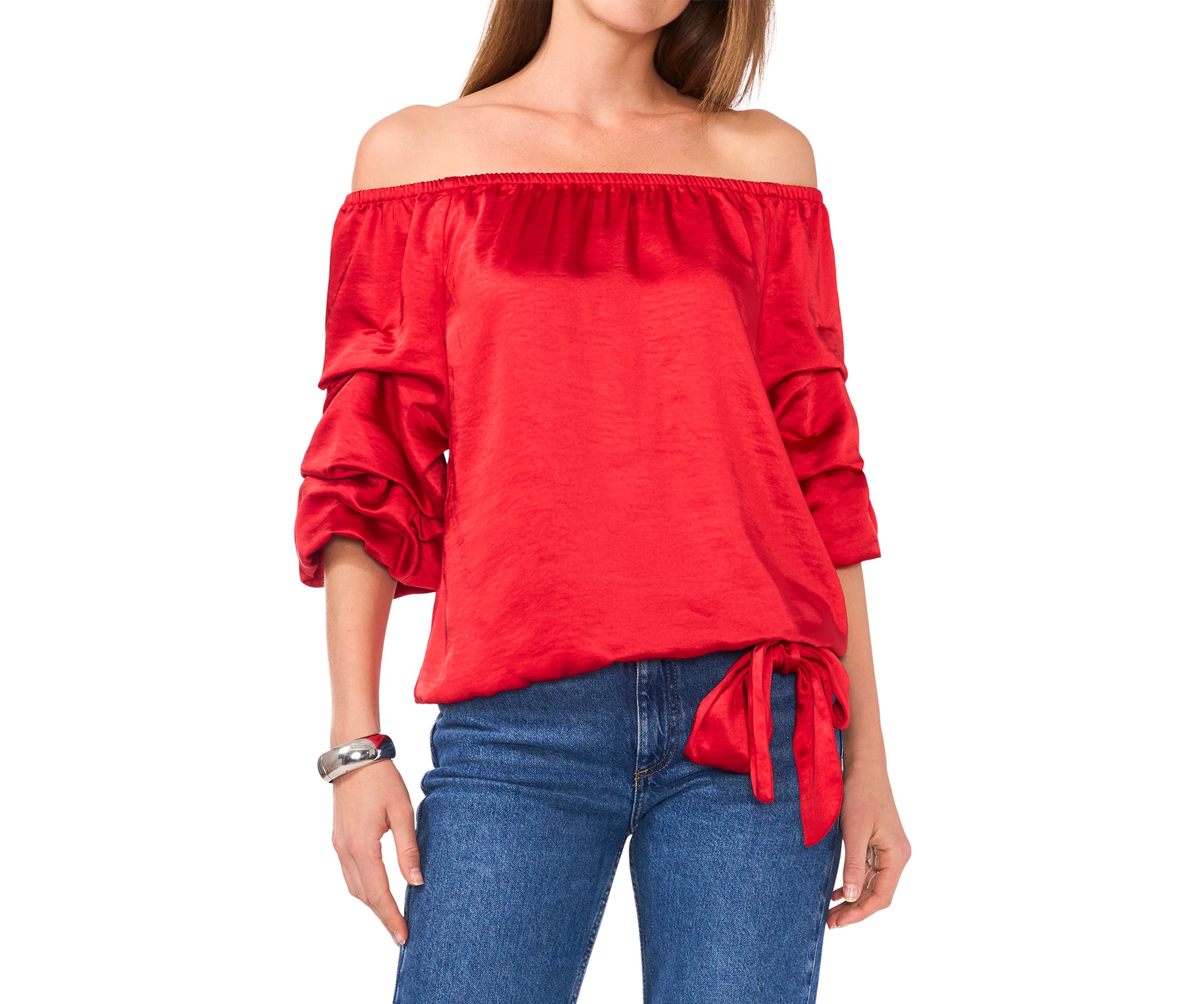 Petite Off the Shoulder Bubble Sleeve Blouse
