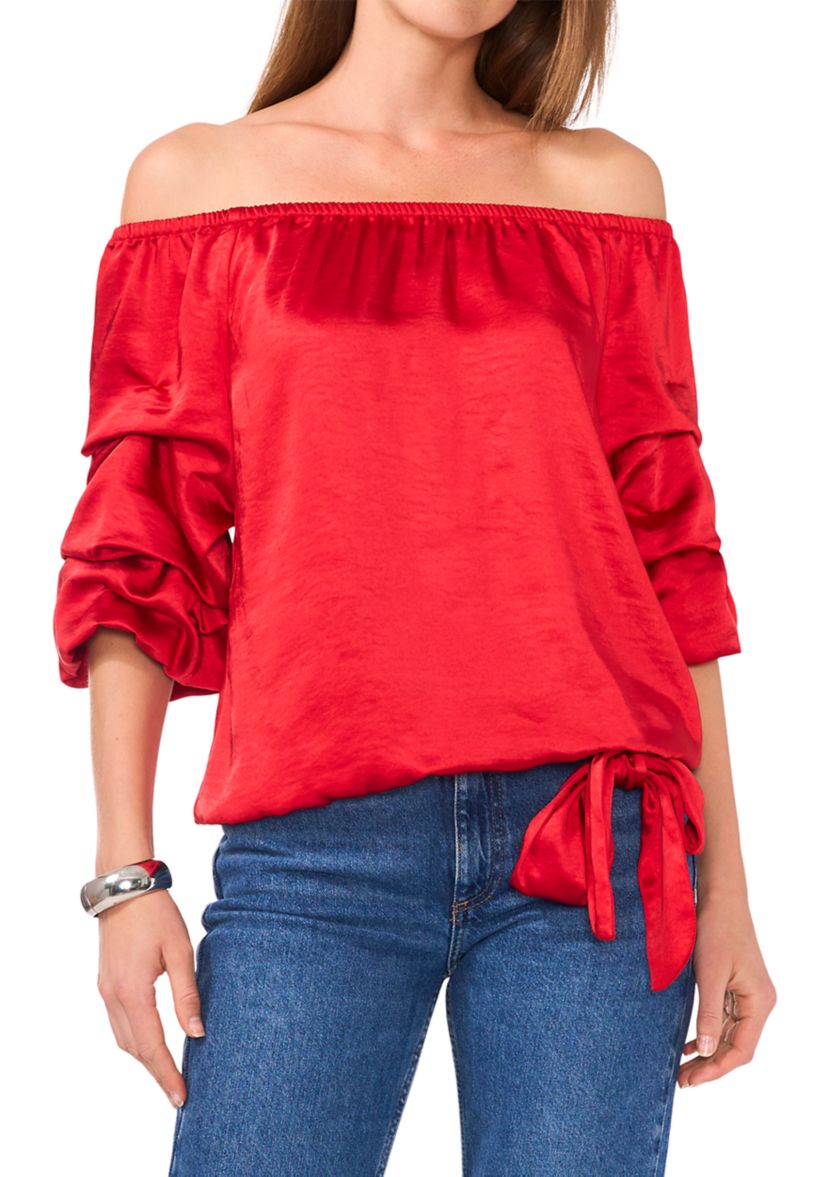 Petite Off the Shoulder Bubble Sleeve Blouse