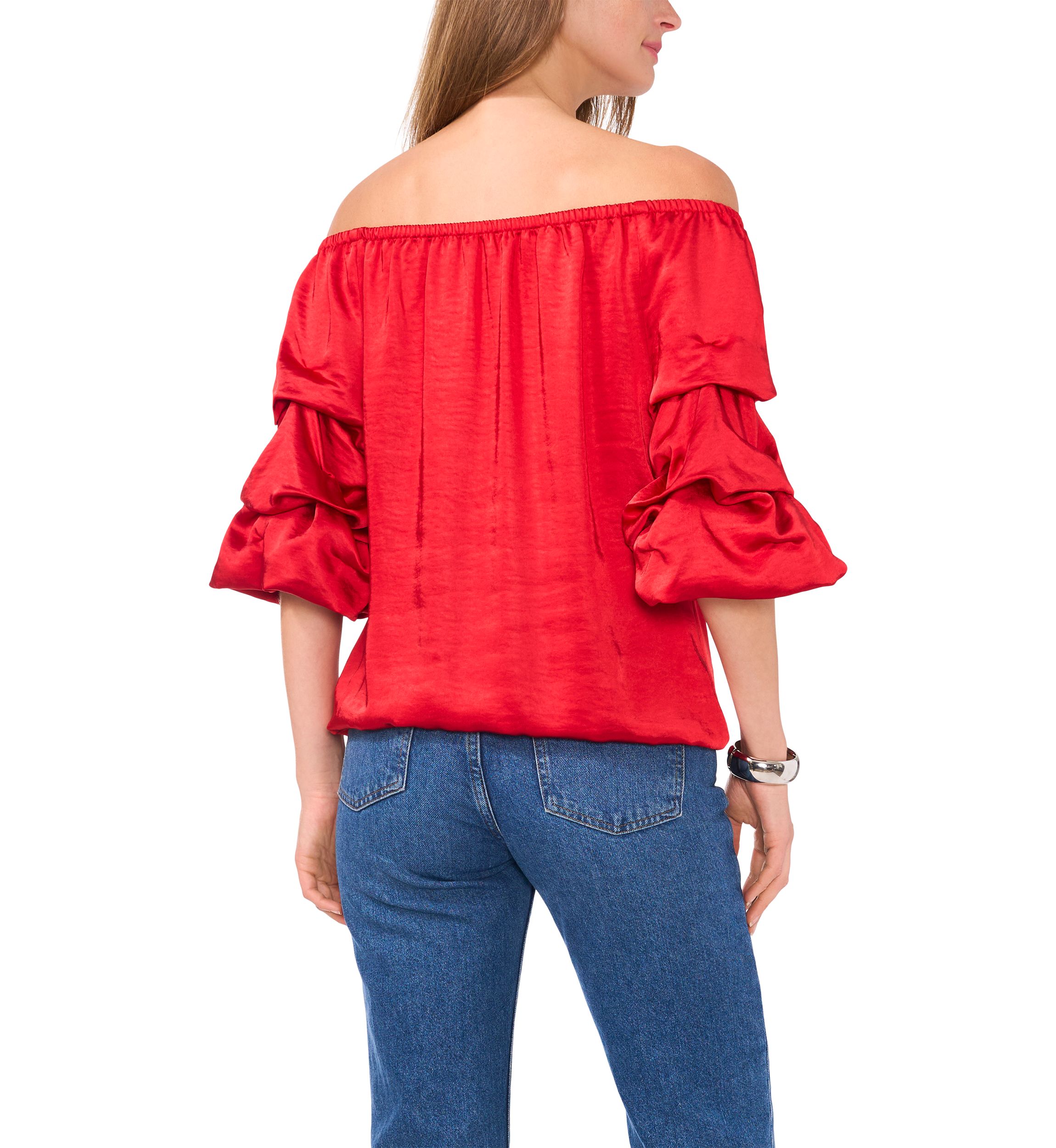 Petite Off the Shoulder Bubble Sleeve Blouse