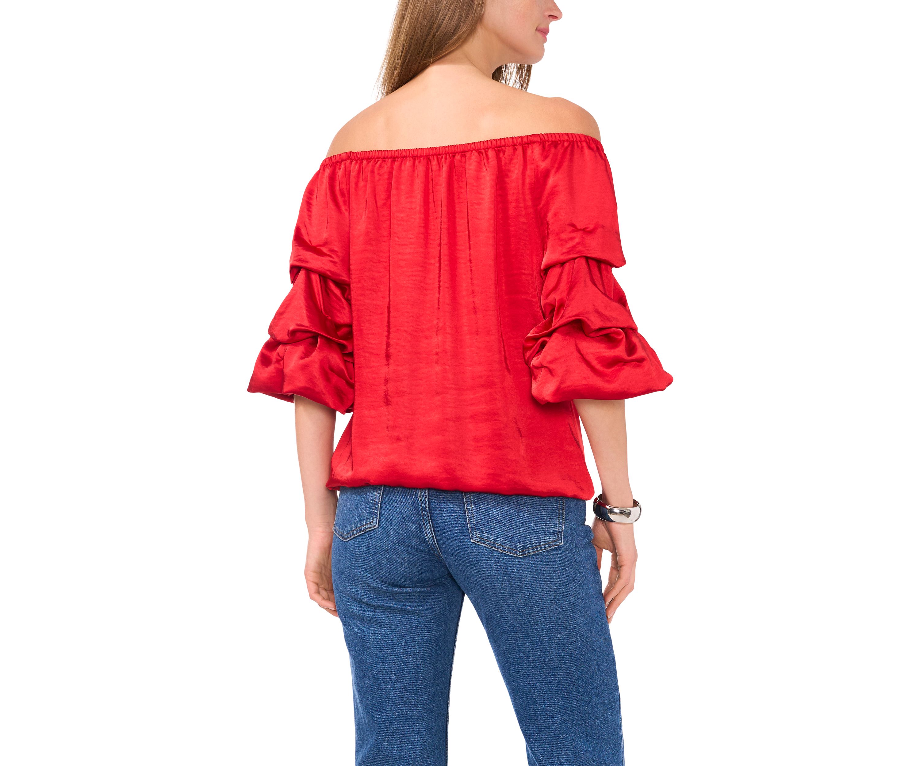Petite Off the Shoulder Bubble Sleeve Blouse