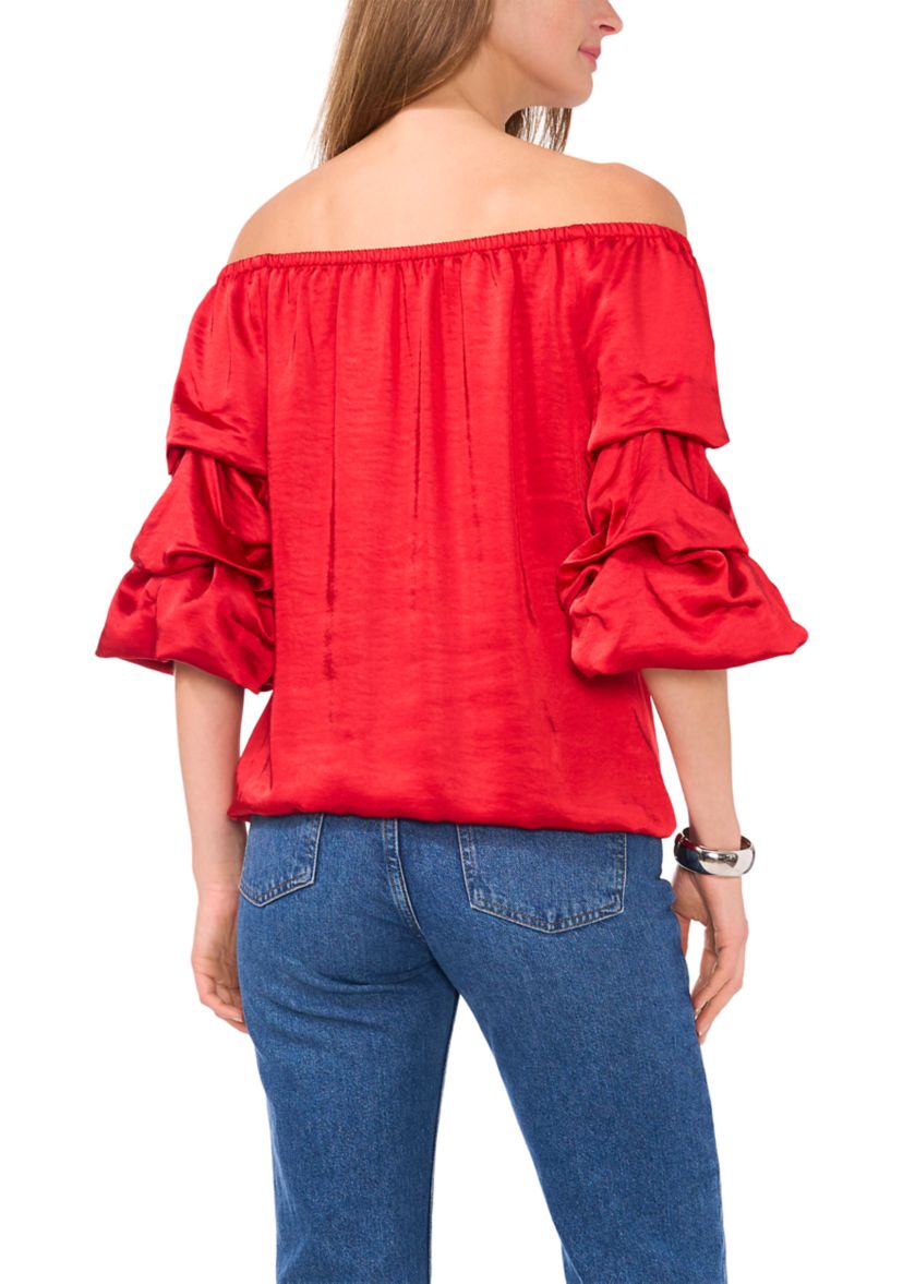 Petite Off the Shoulder Bubble Sleeve Blouse