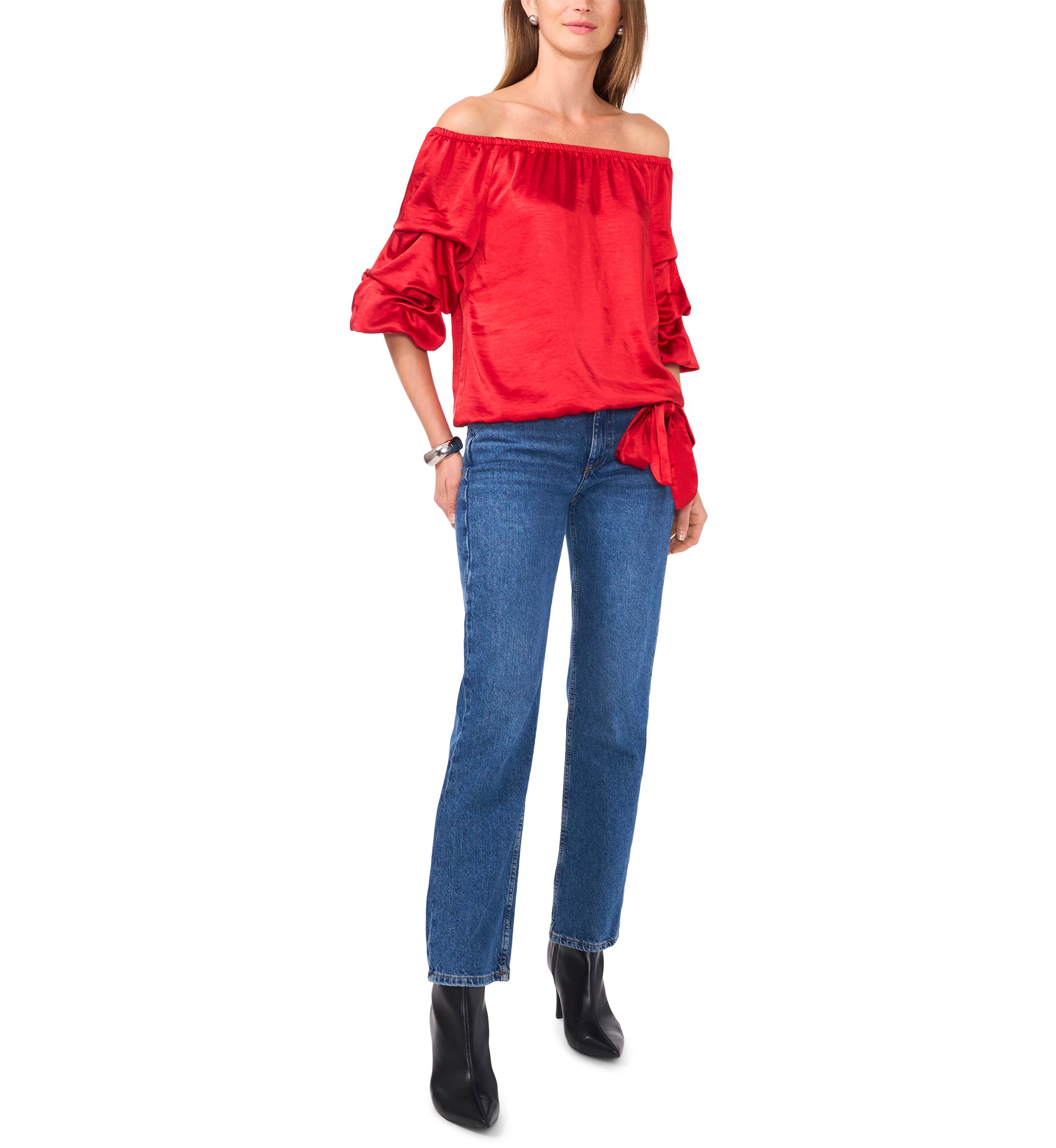 Petite Off the Shoulder Bubble Sleeve Blouse