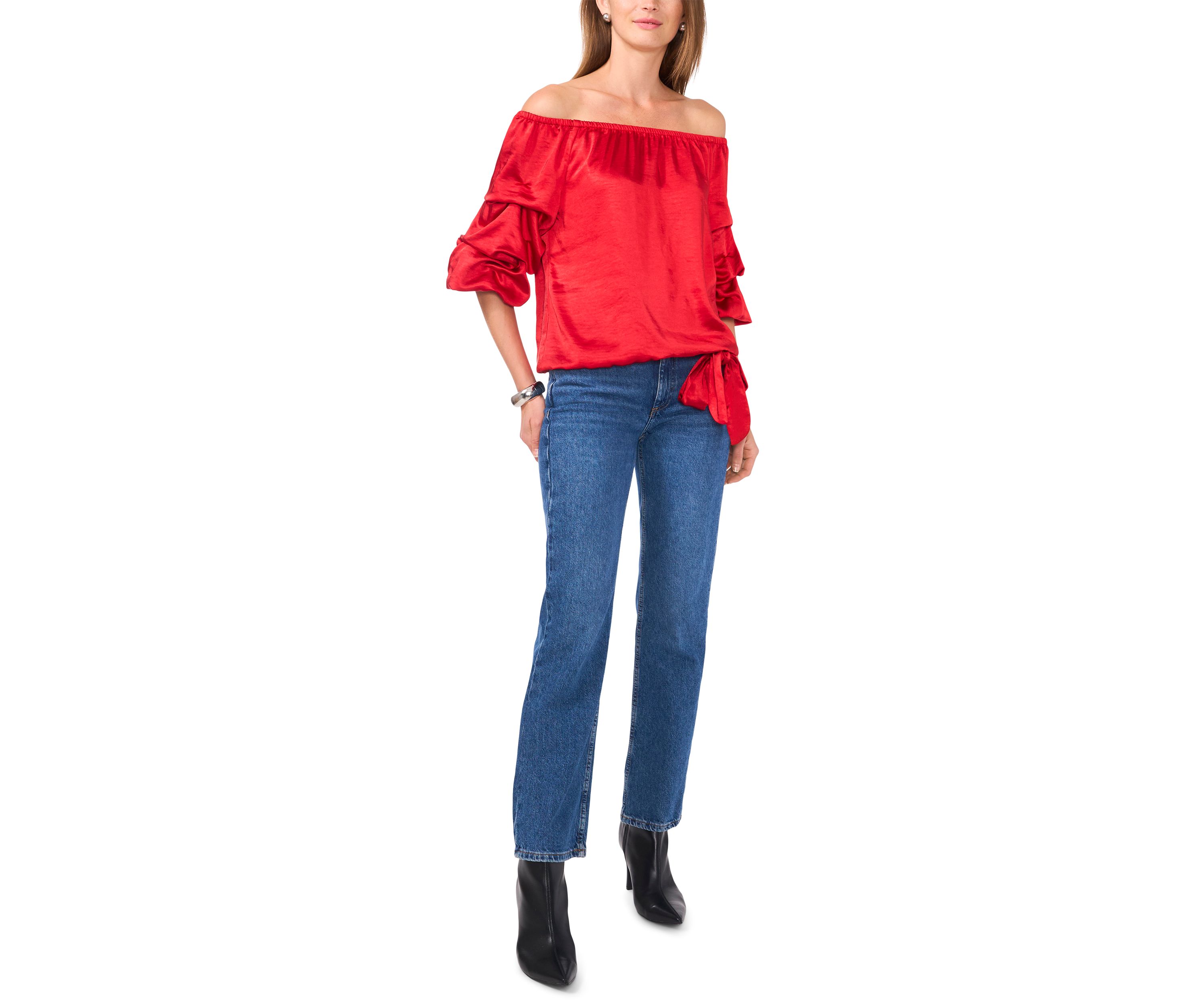 Petite Off the Shoulder Bubble Sleeve Blouse