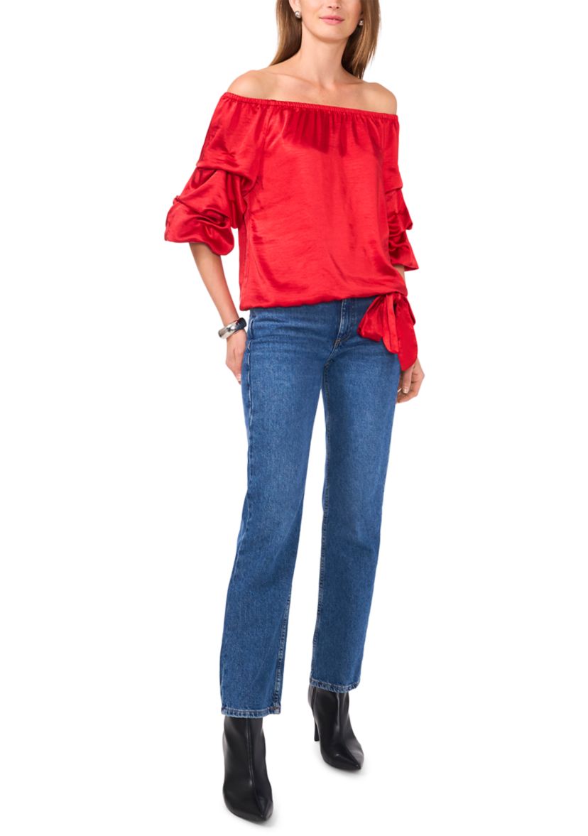 Petite Off the Shoulder Bubble Sleeve Blouse