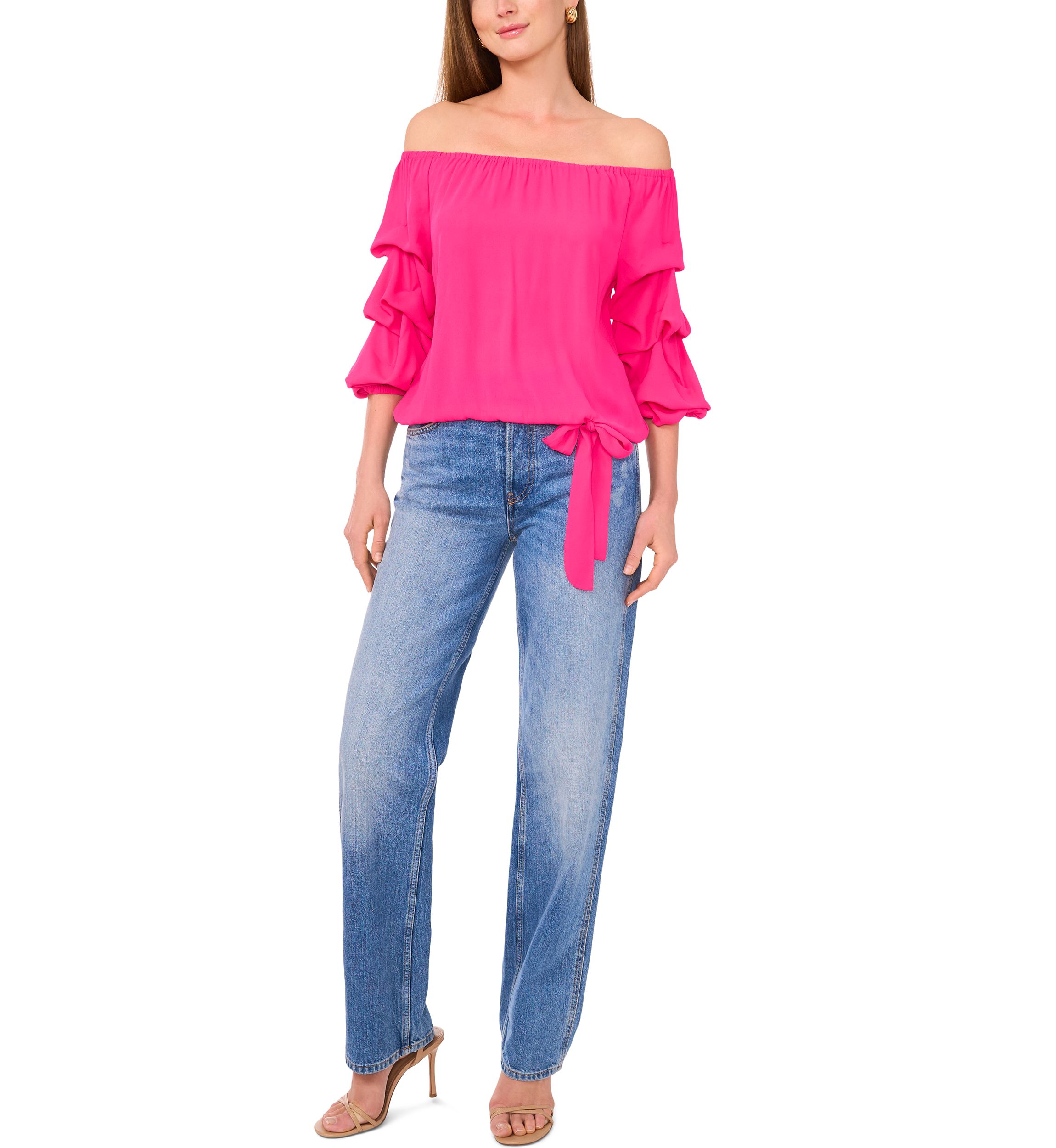 Petite Off the Shoulder Puff Sleeve Top 