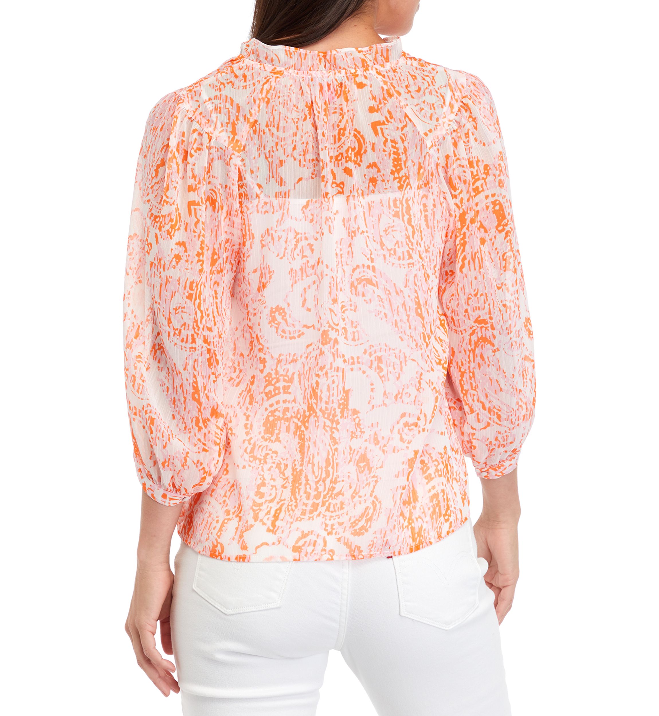 Petite Paisley Peasant Split Neck Blouse