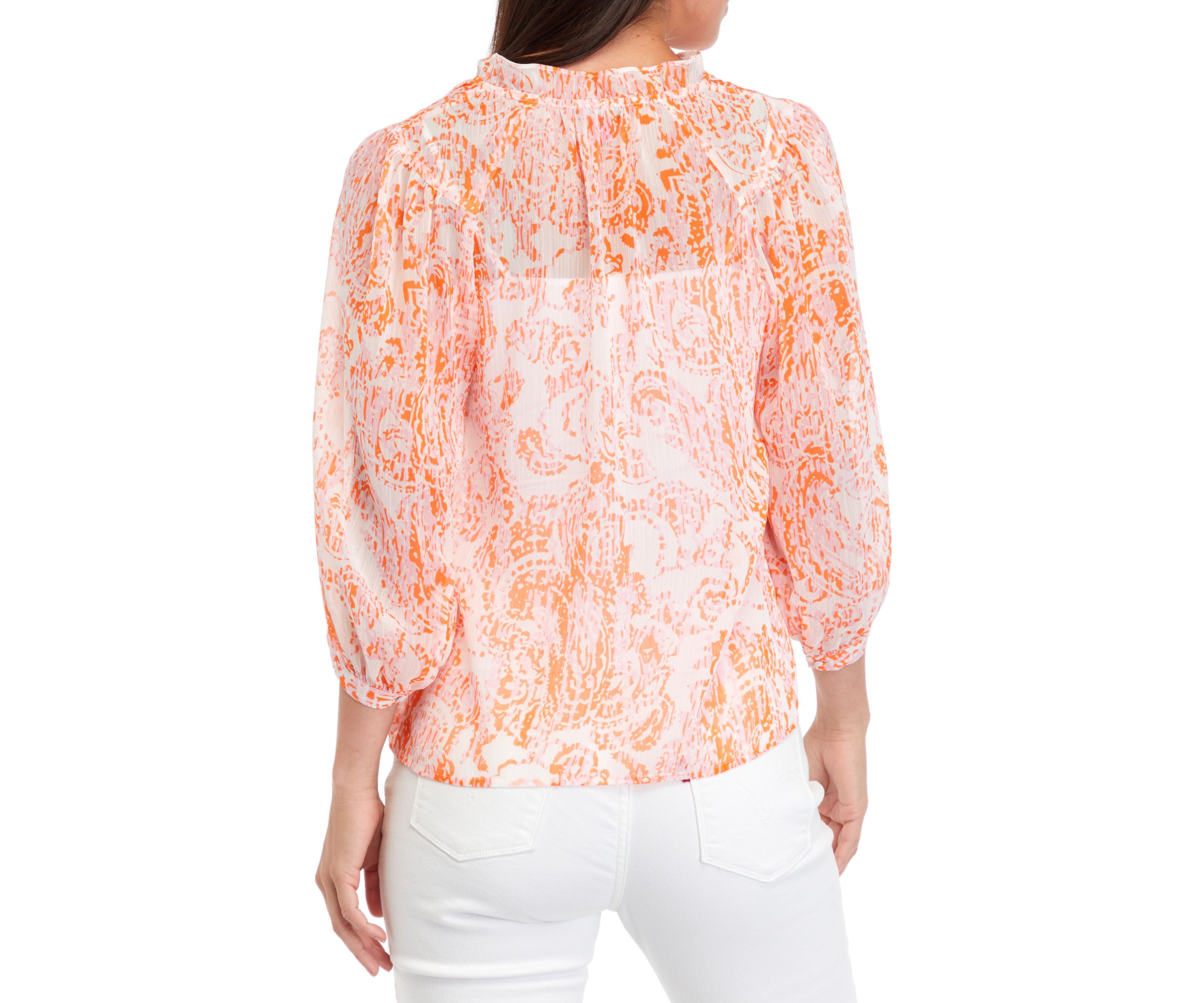 Petite Paisley Peasant Split Neck Blouse