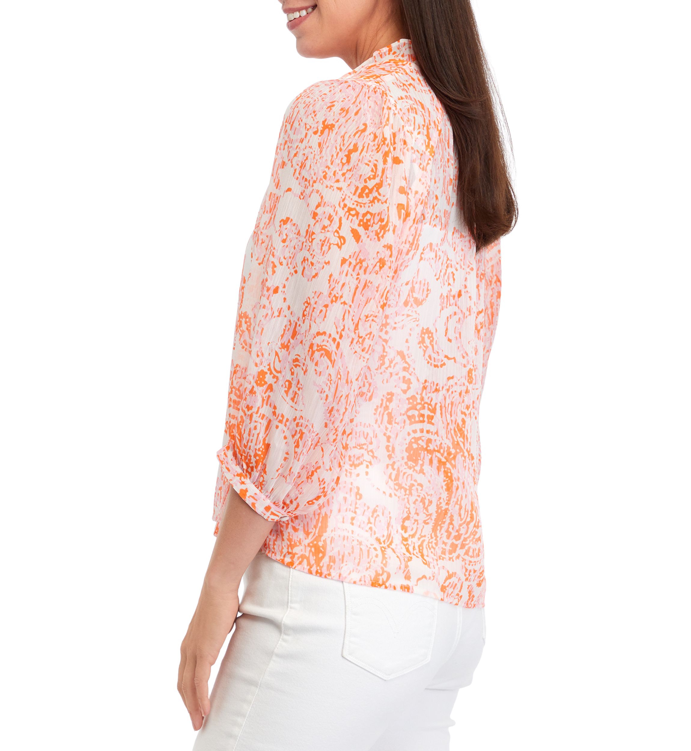Petite Paisley Peasant Split Neck Blouse