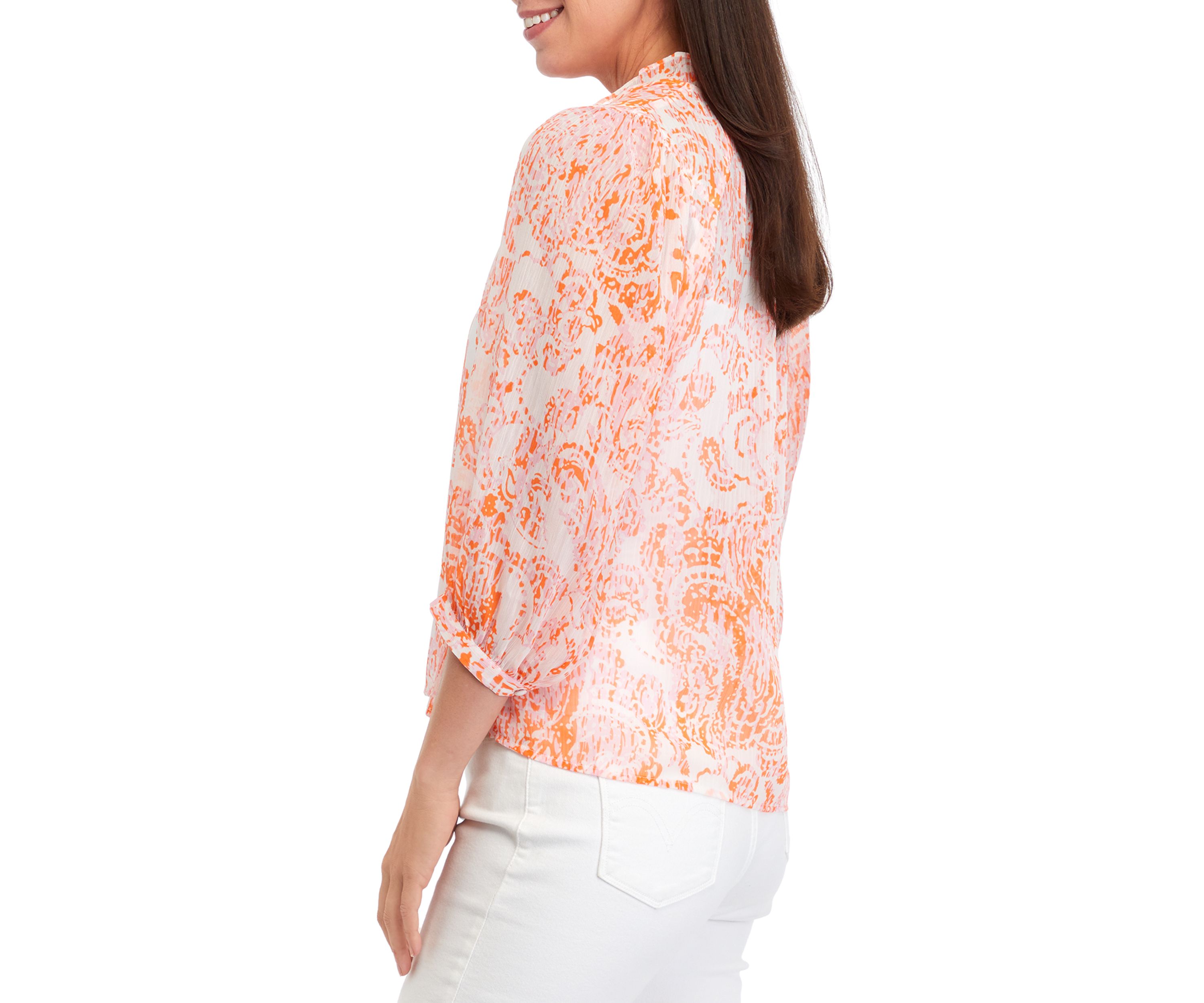 Petite Paisley Peasant Split Neck Blouse