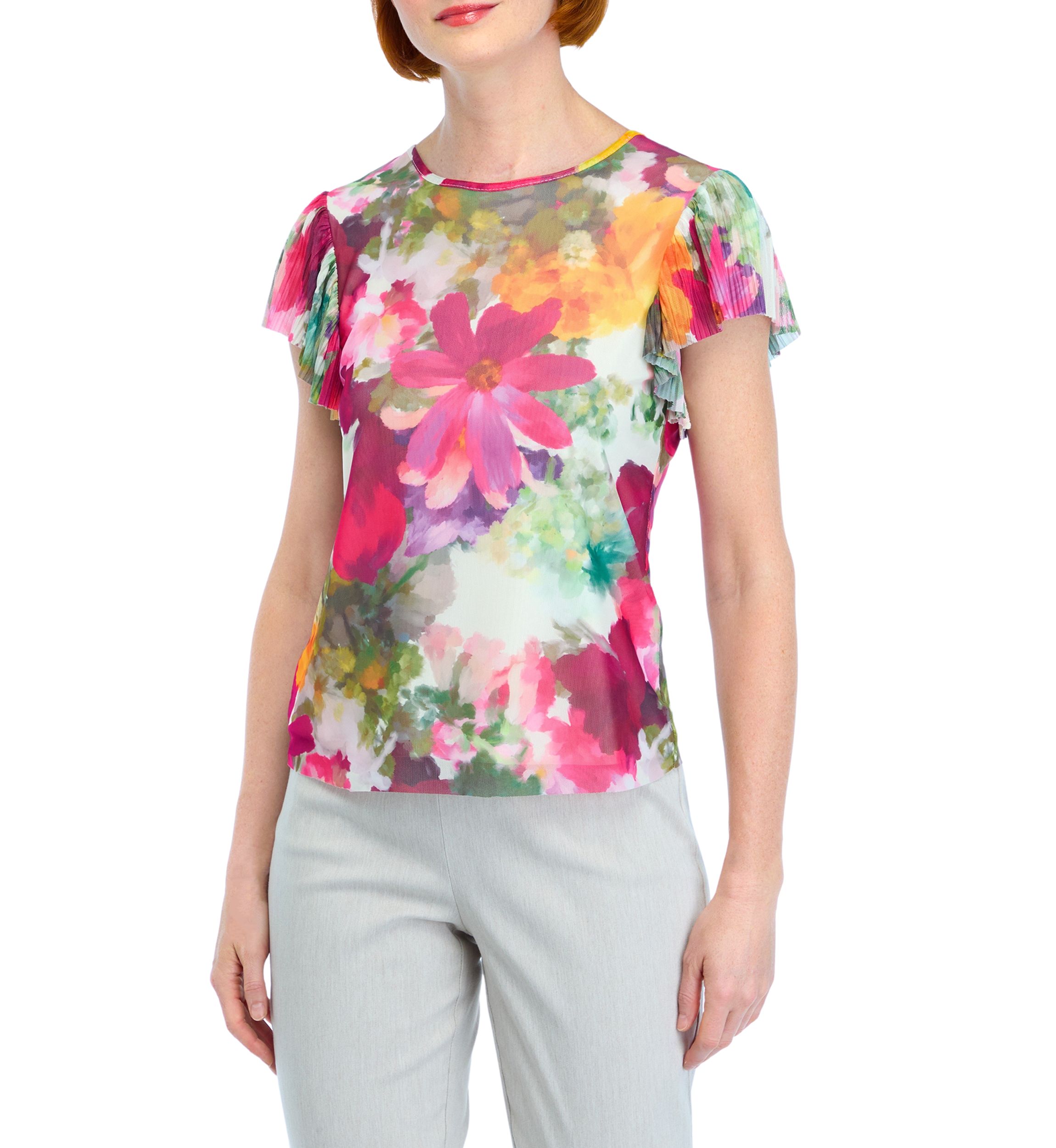 Petite Printed Mesh Top 