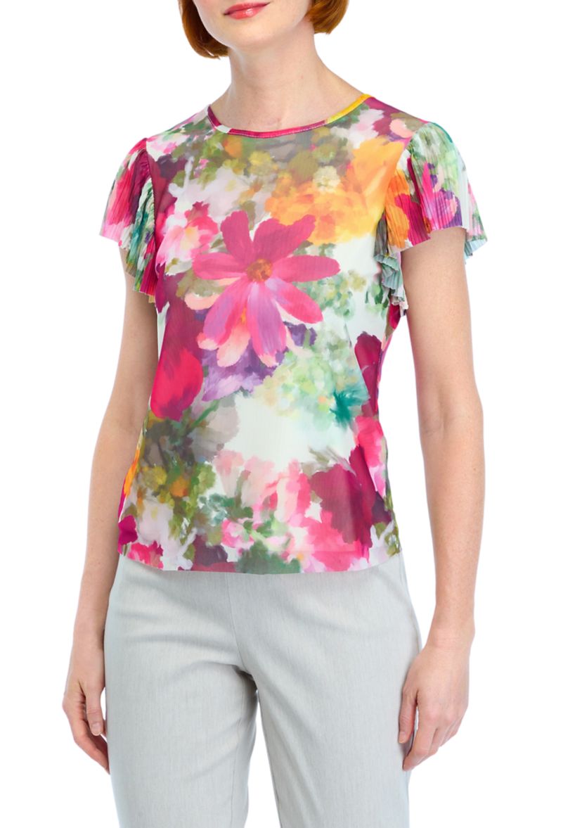 Petite Printed Mesh Top 