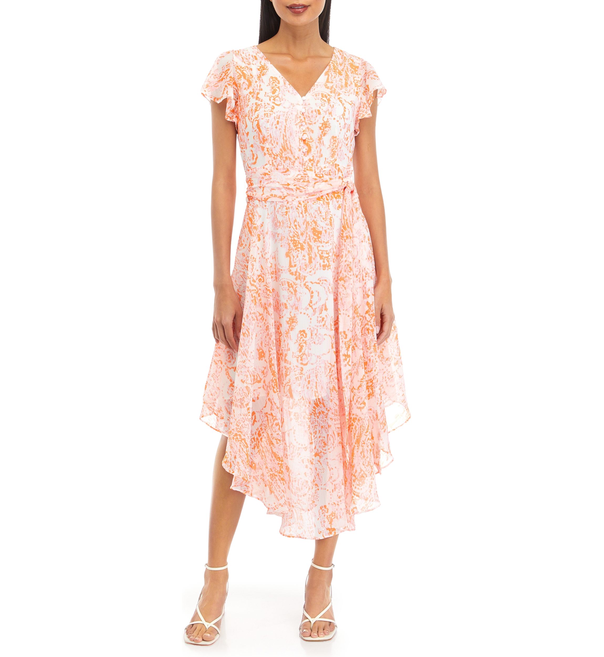 Petite V-Neck Flutter Sleeve Dress