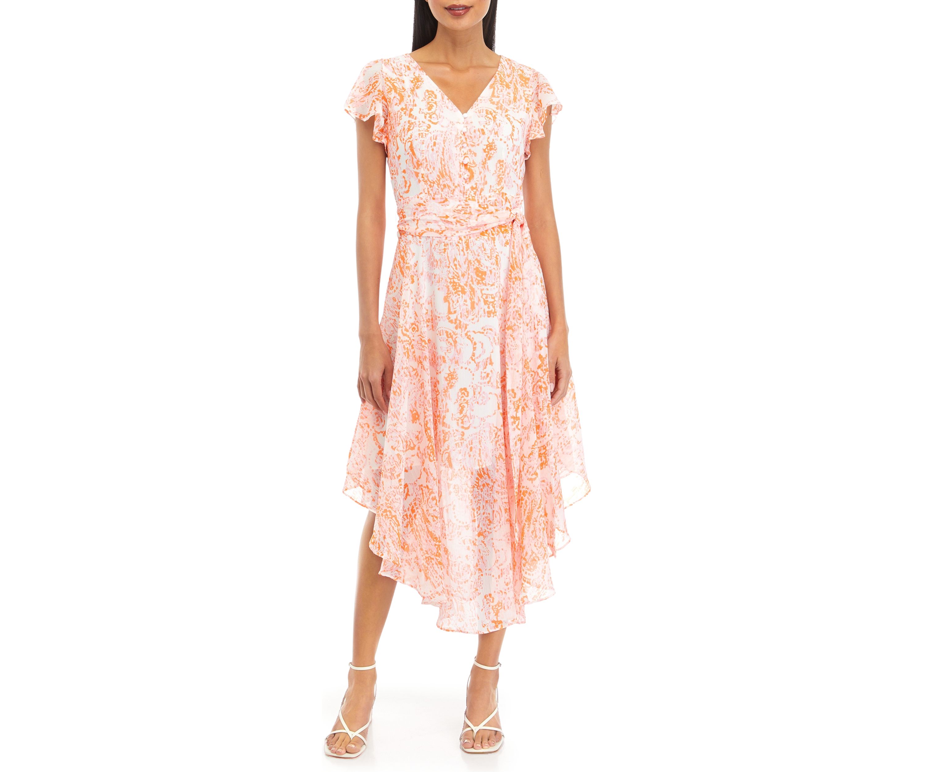 Petite V-Neck Flutter Sleeve Dress