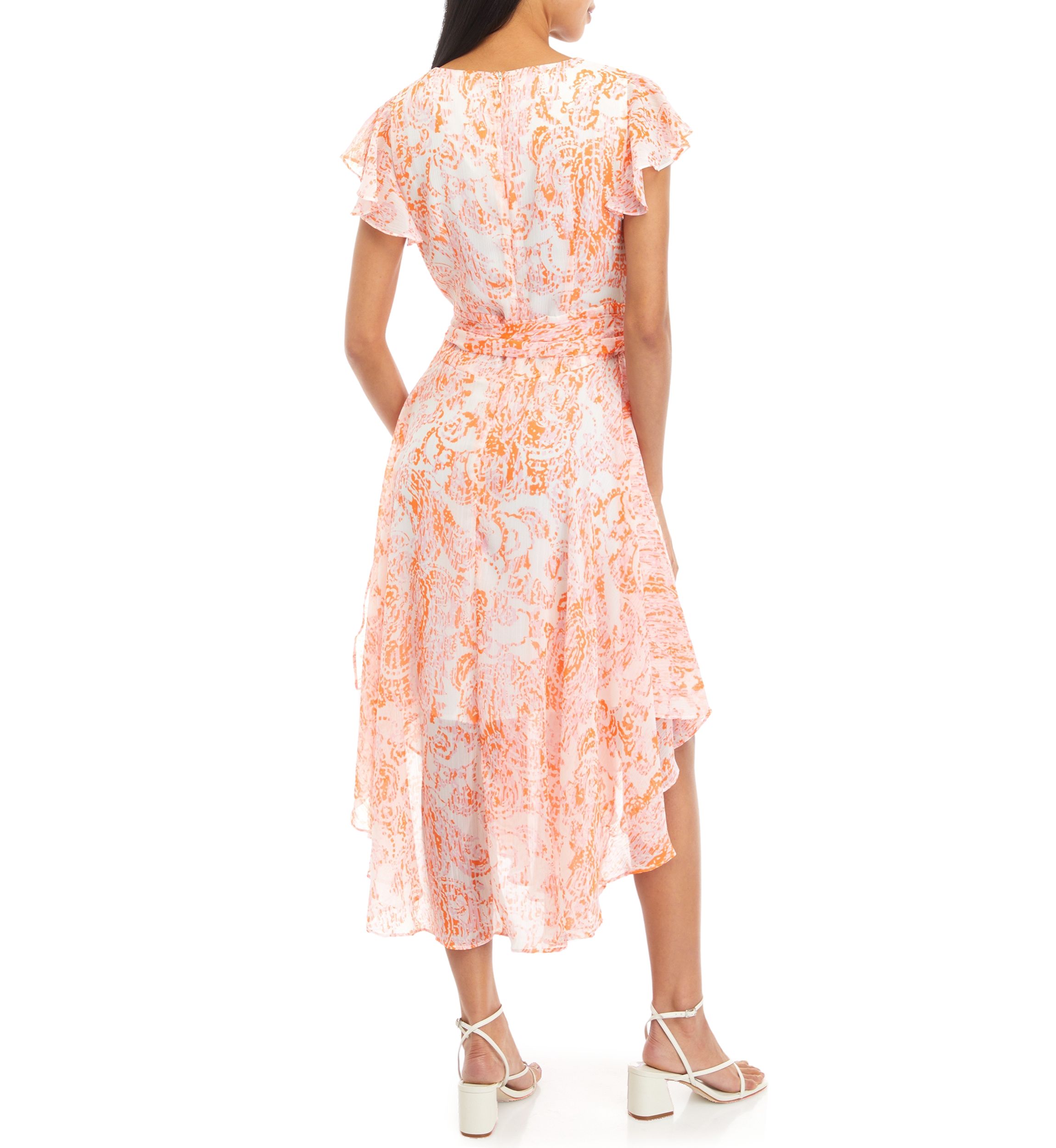 Petite V-Neck Flutter Sleeve Dress