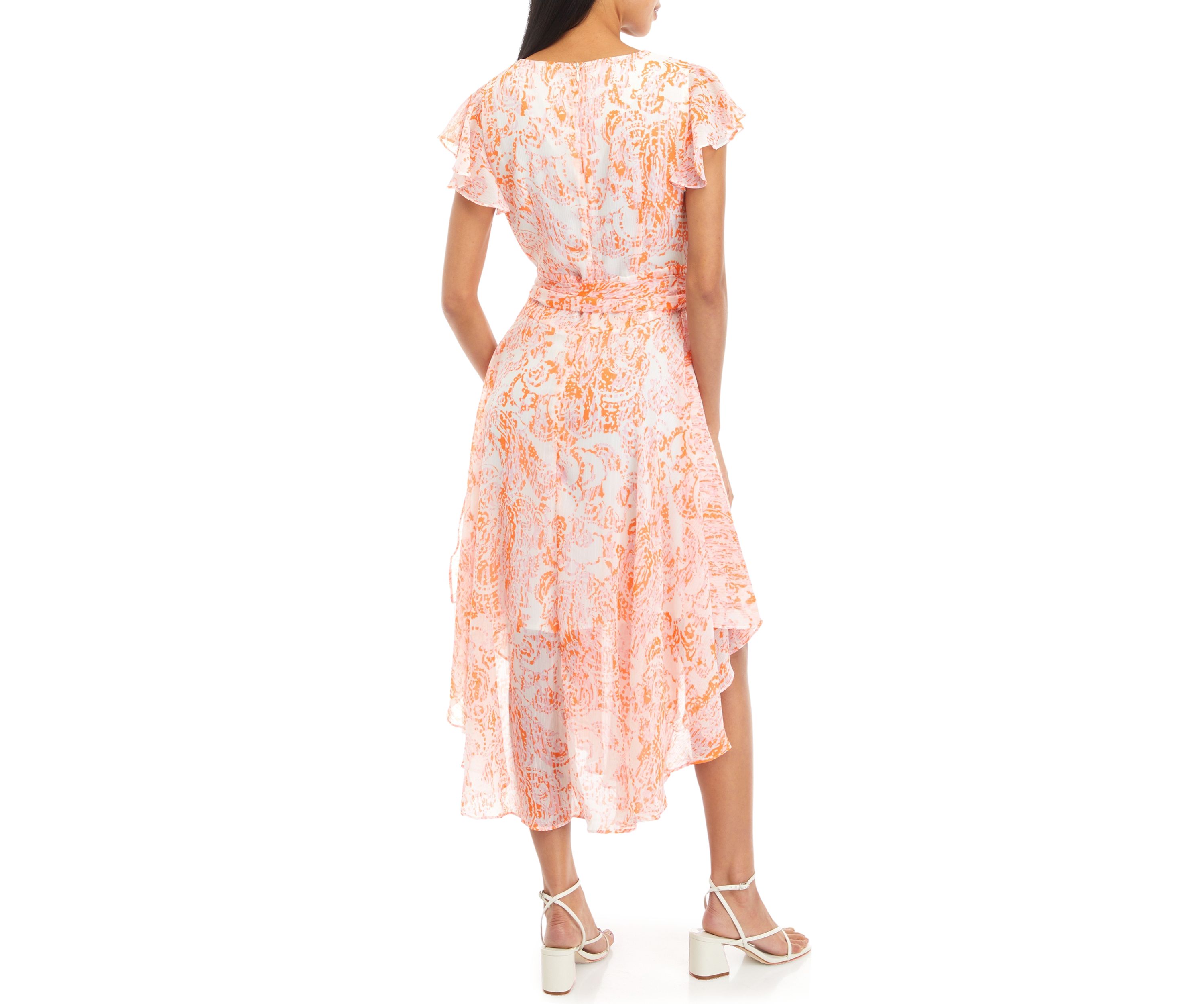 Petite V-Neck Flutter Sleeve Dress