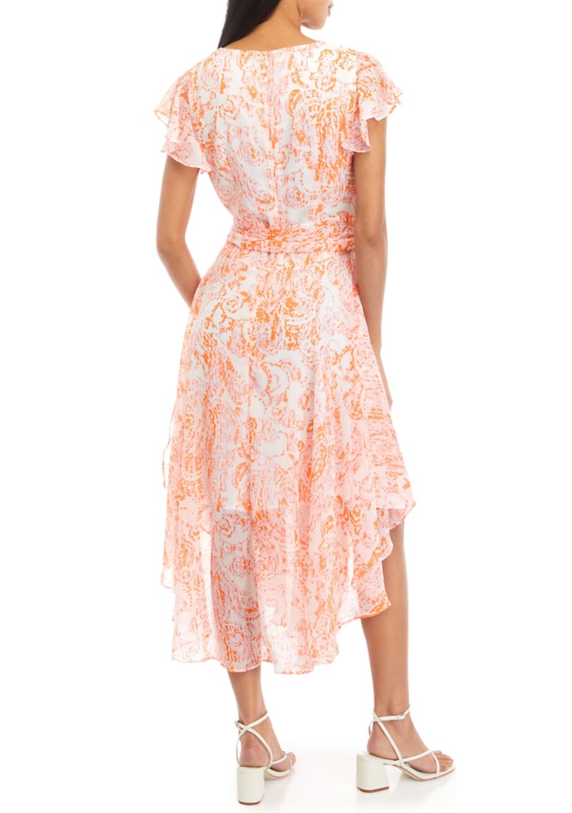 Petite V-Neck Flutter Sleeve Dress