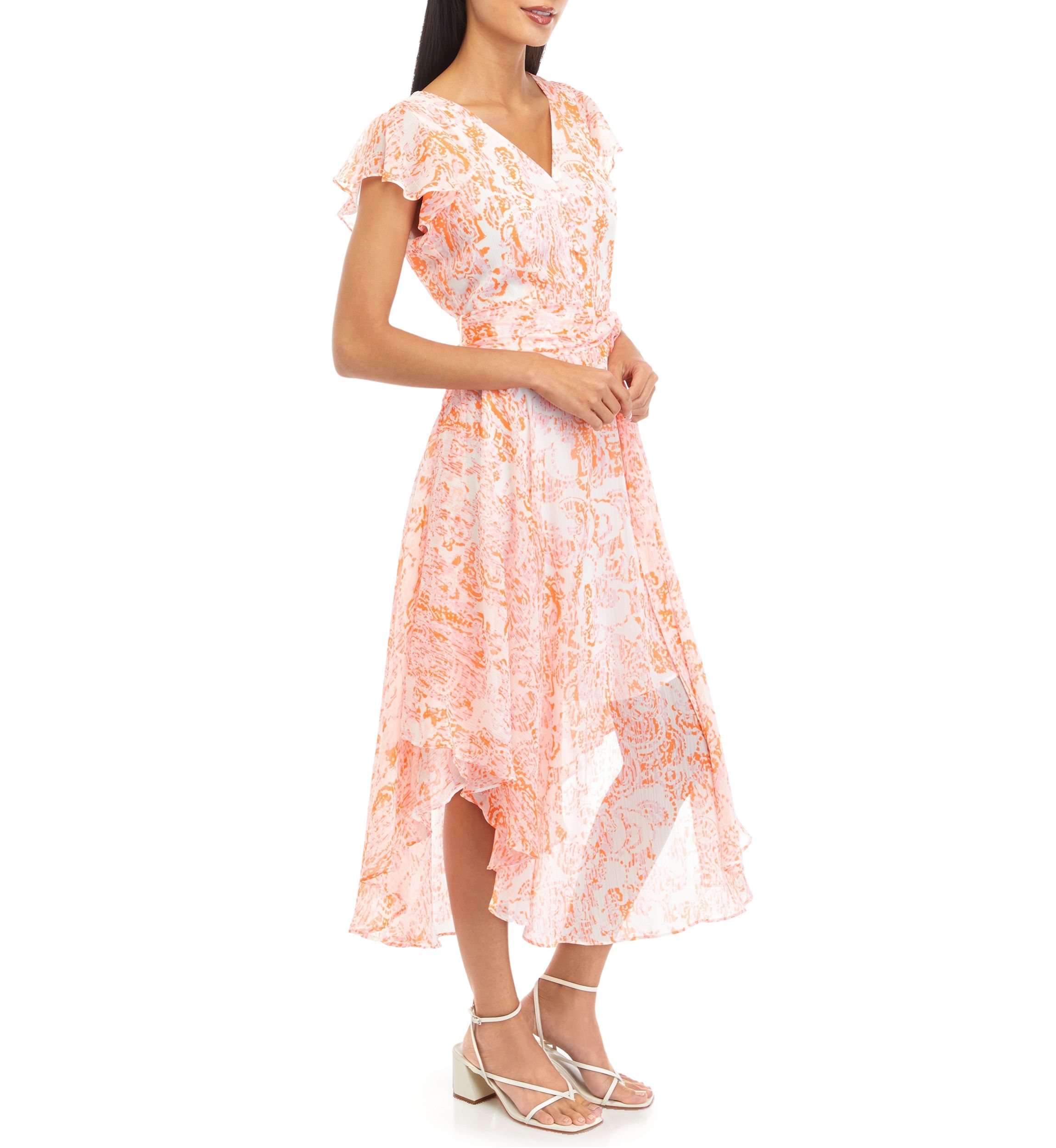 Petite V-Neck Flutter Sleeve Dress