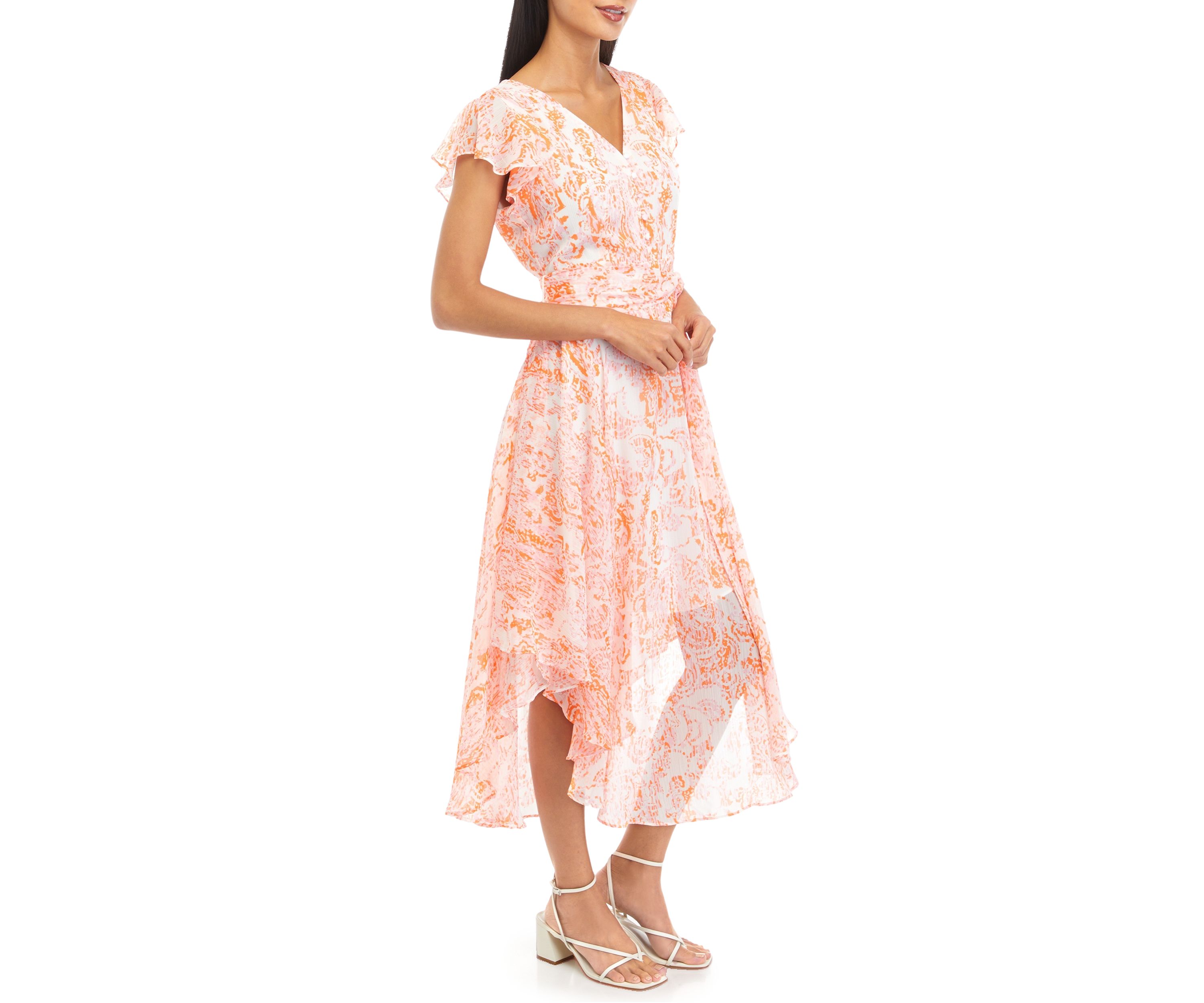 Petite V-Neck Flutter Sleeve Dress