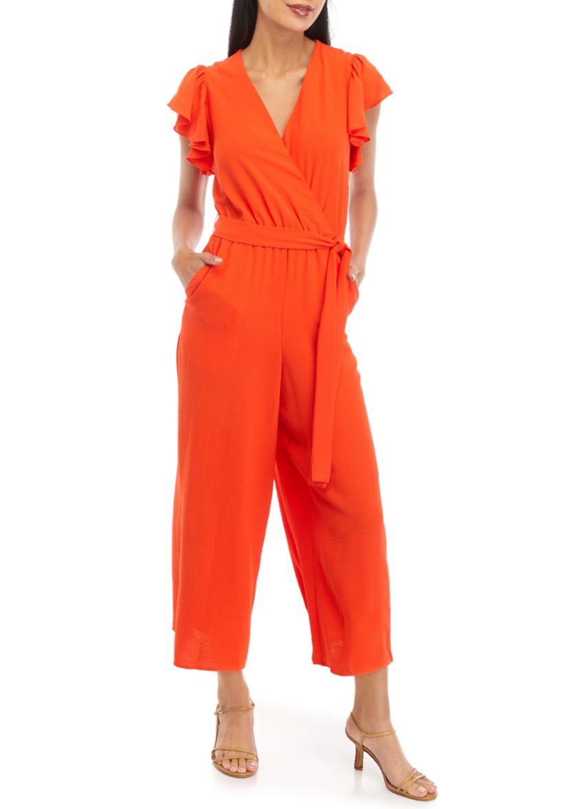 Petite V-Neck Flutter Sleeve Jumpsuit