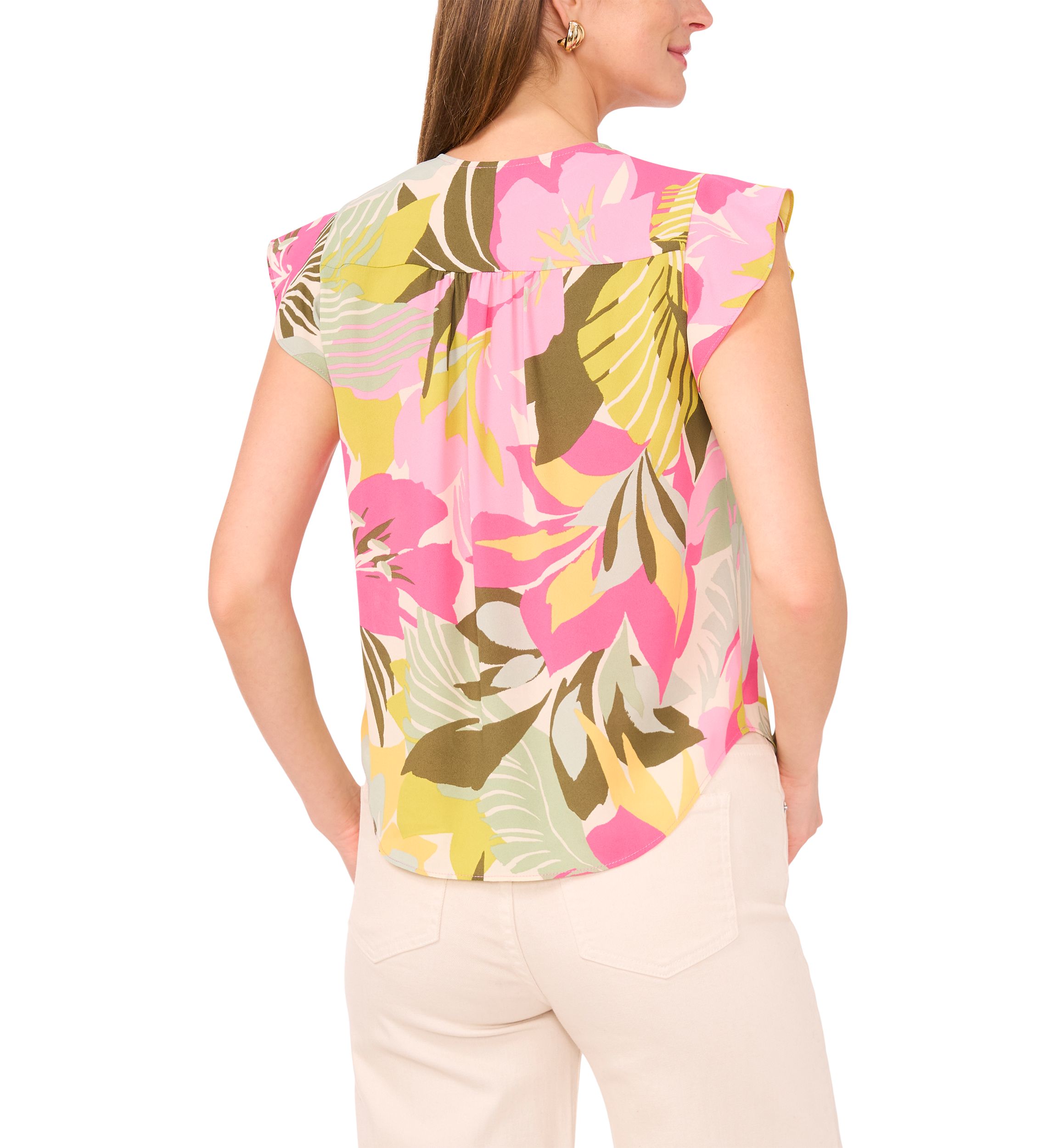 Petite V-Neck Flutter Sleeve Blouse