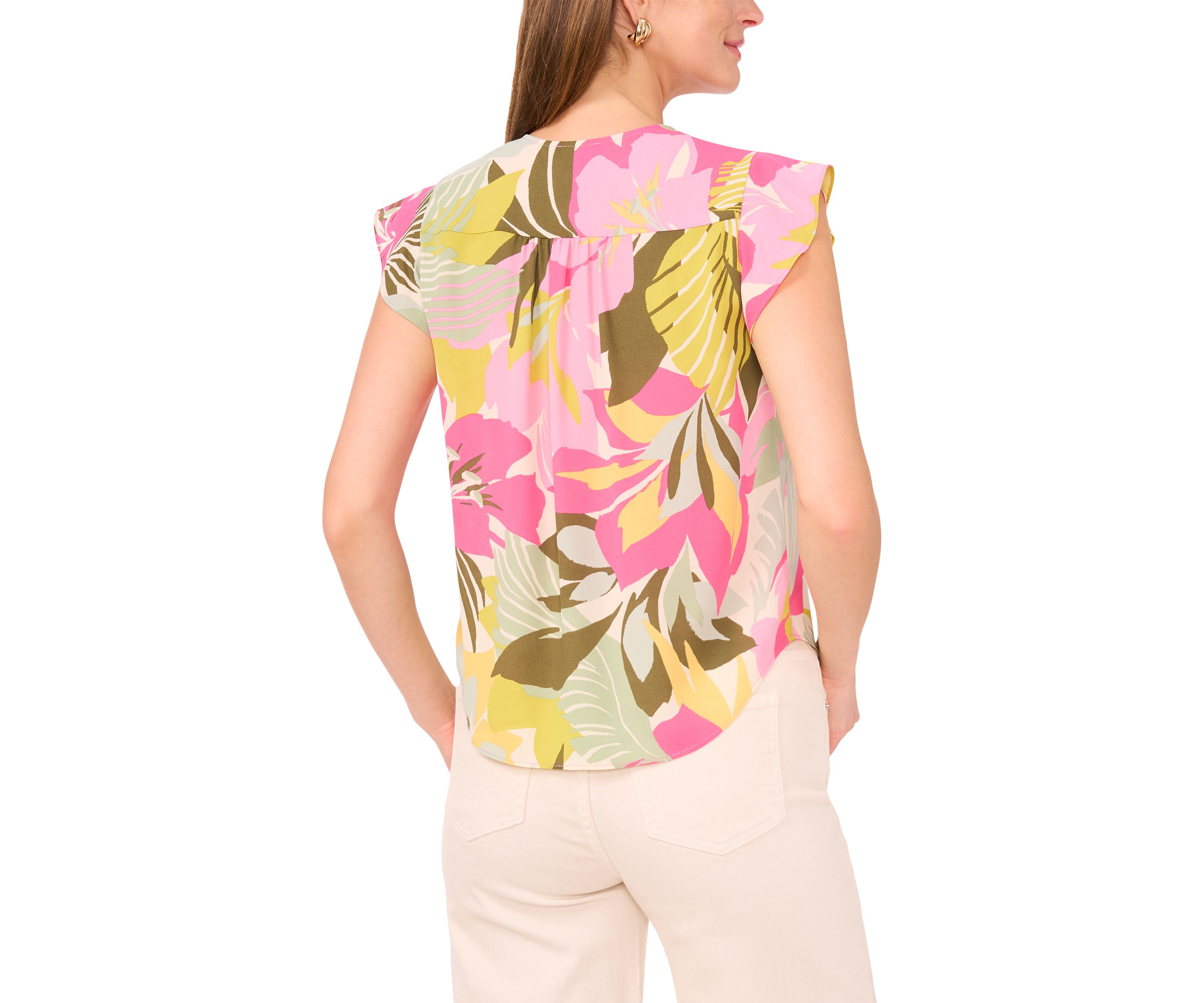 Petite V-Neck Flutter Sleeve Blouse