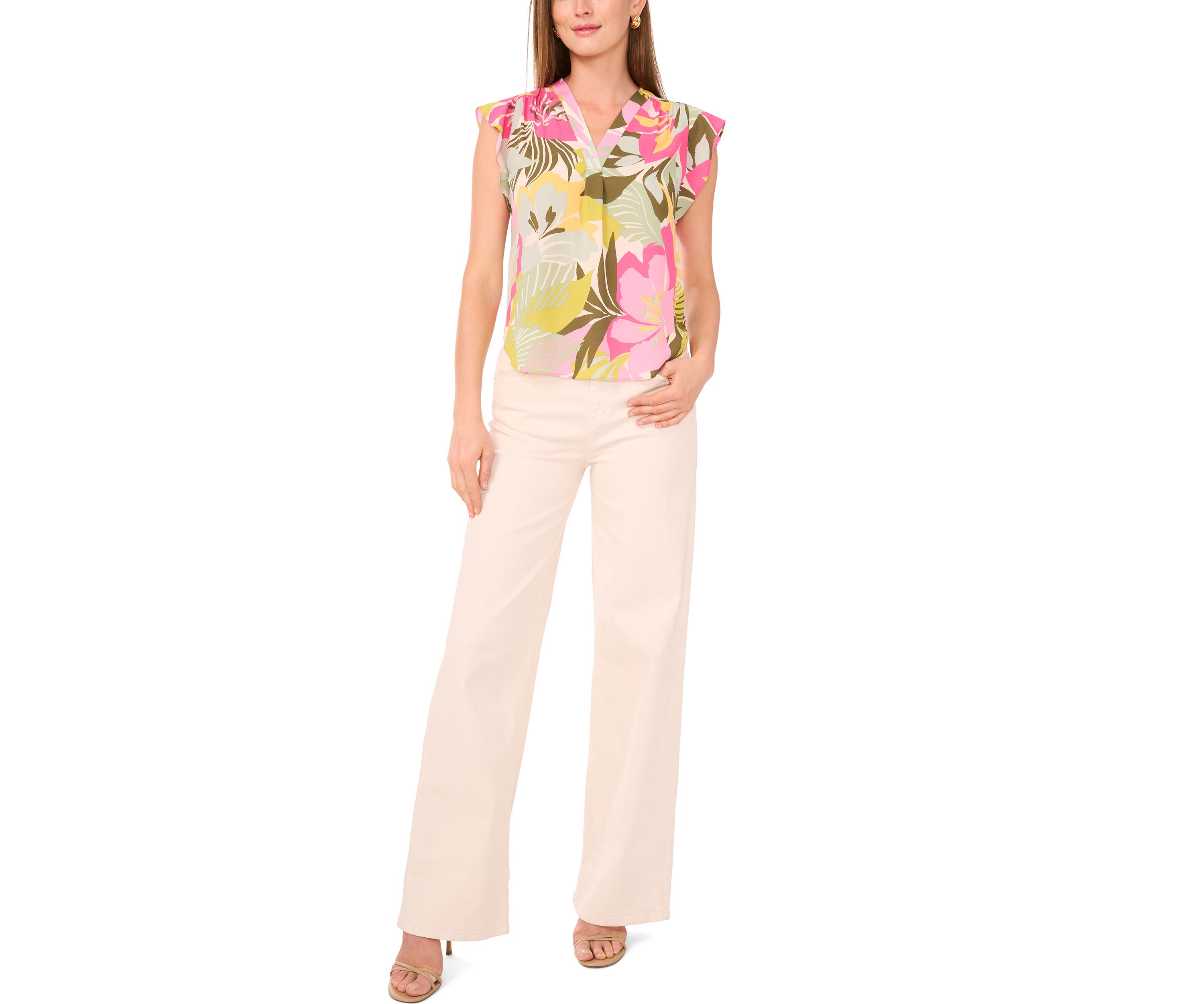 Petite V-Neck Flutter Sleeve Blouse