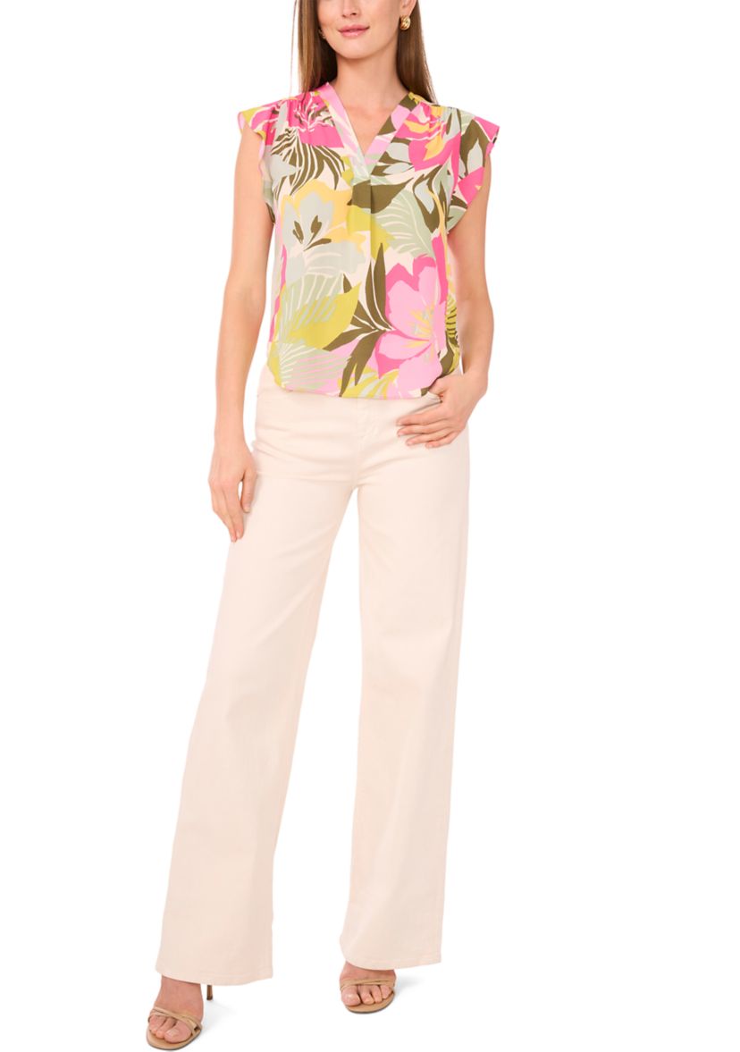 Petite V-Neck Flutter Sleeve Blouse