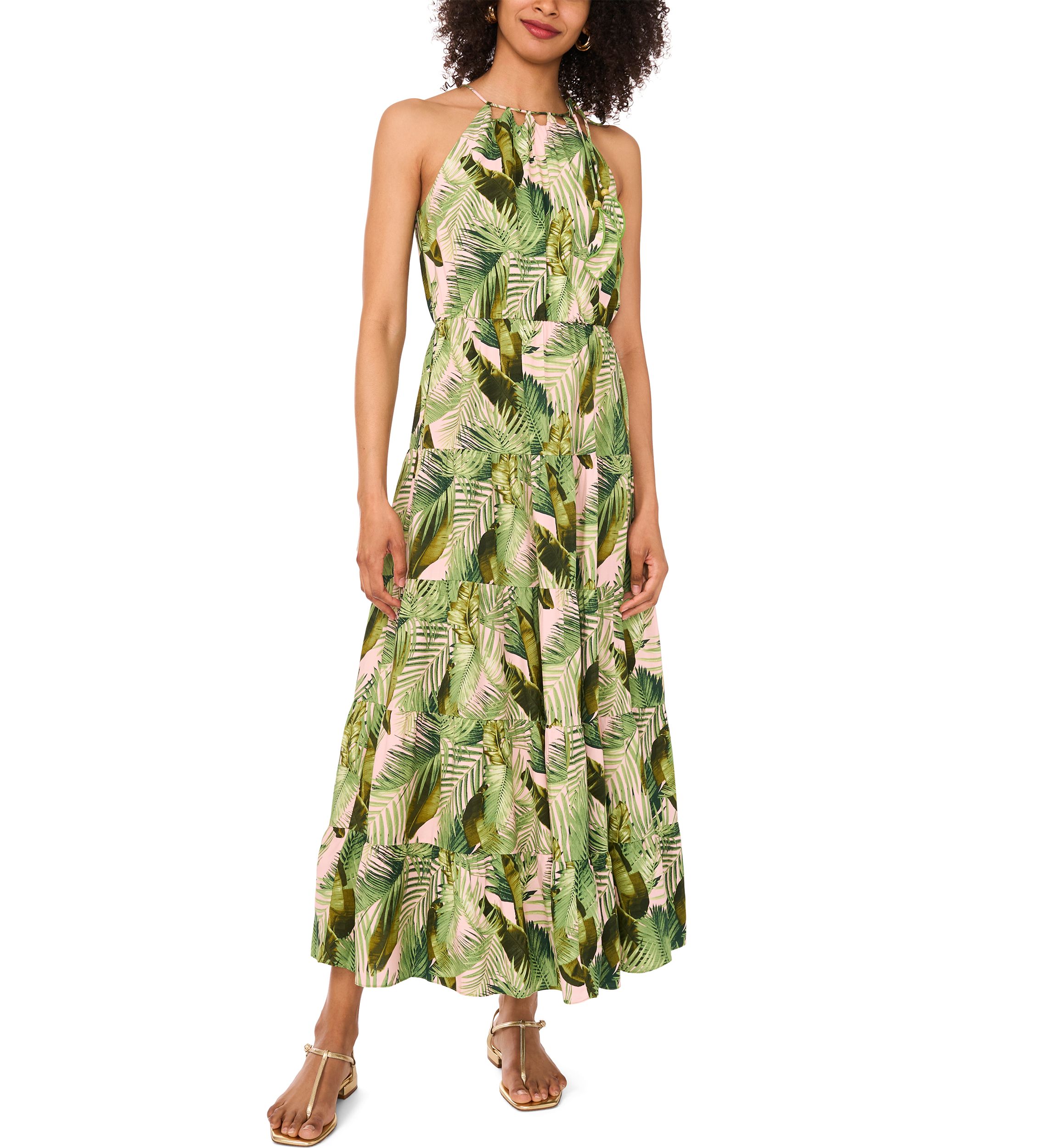 Petite Tropical Halter Maxi Dress