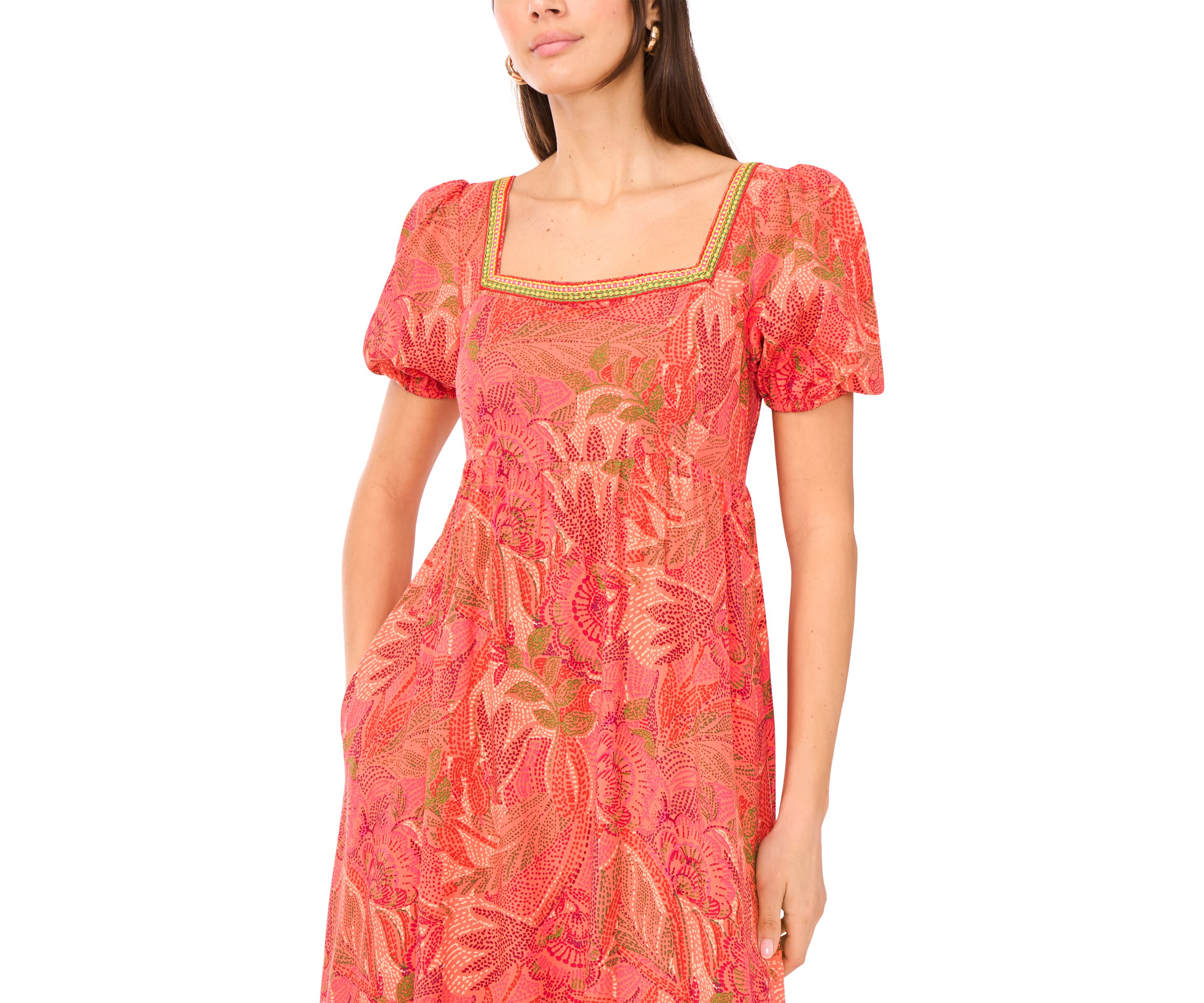 Petite Puff Sleeve Square Neck Maxi Dress