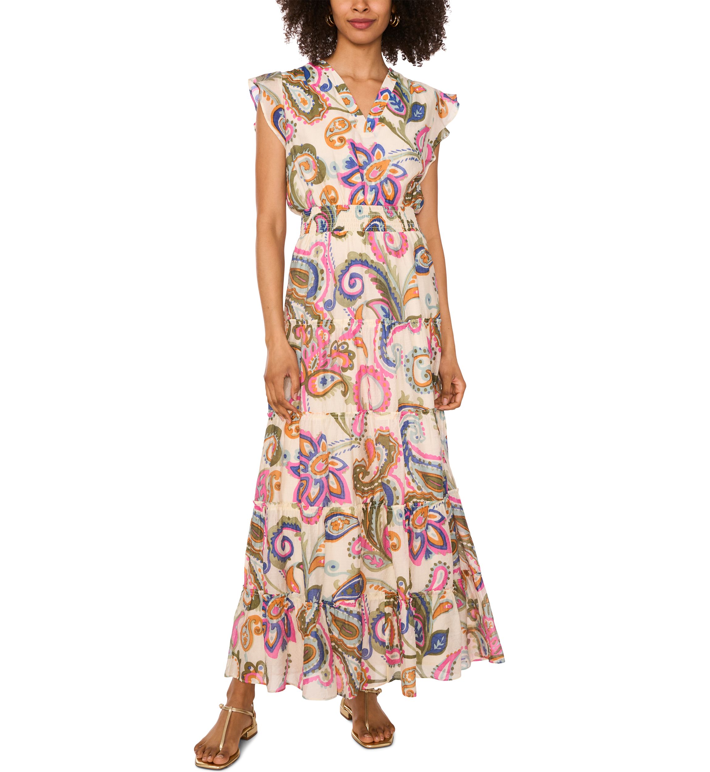 Petite Flutter Sleeve Printed Maxi Dress