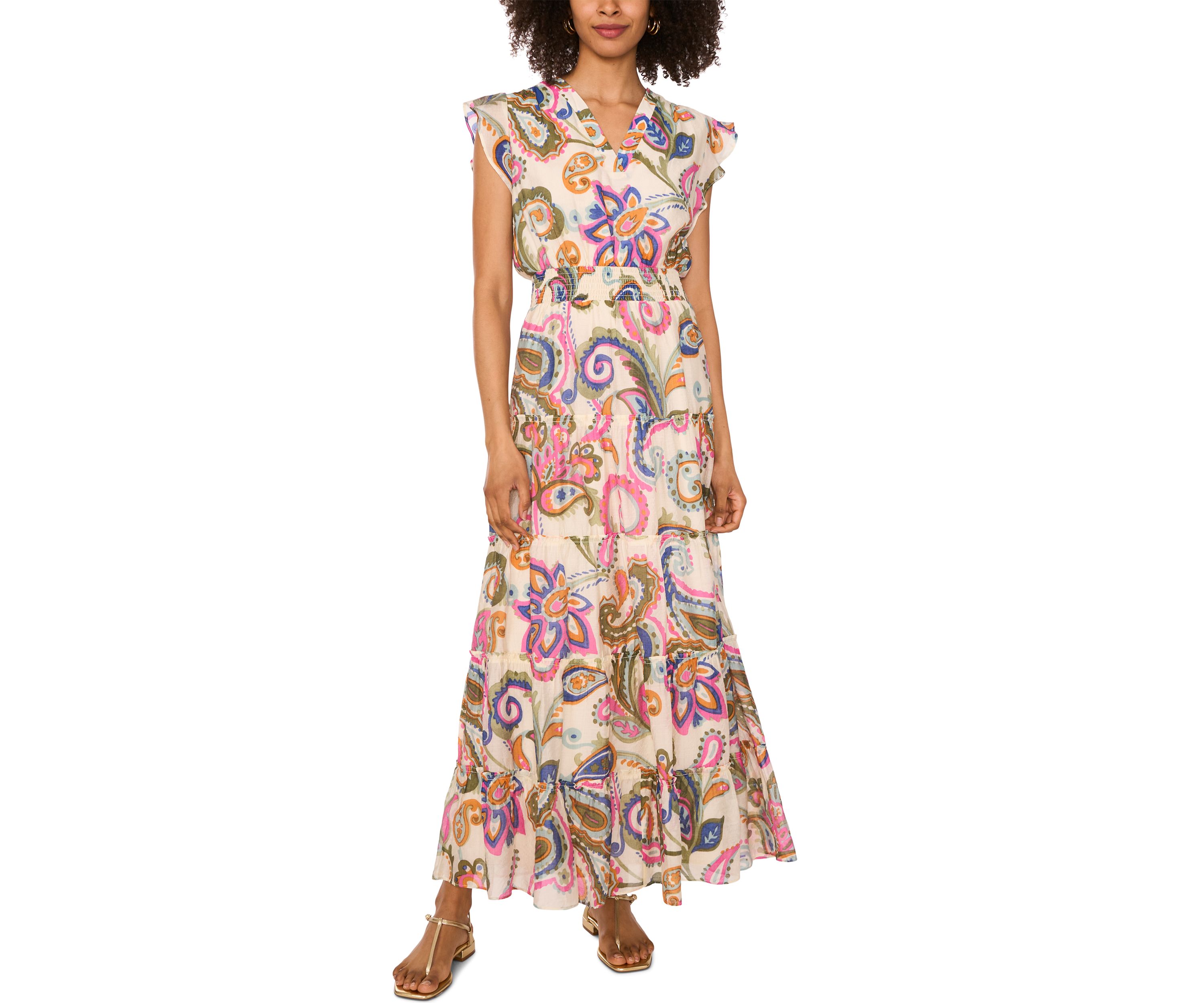 Petite Flutter Sleeve Printed Maxi Dress