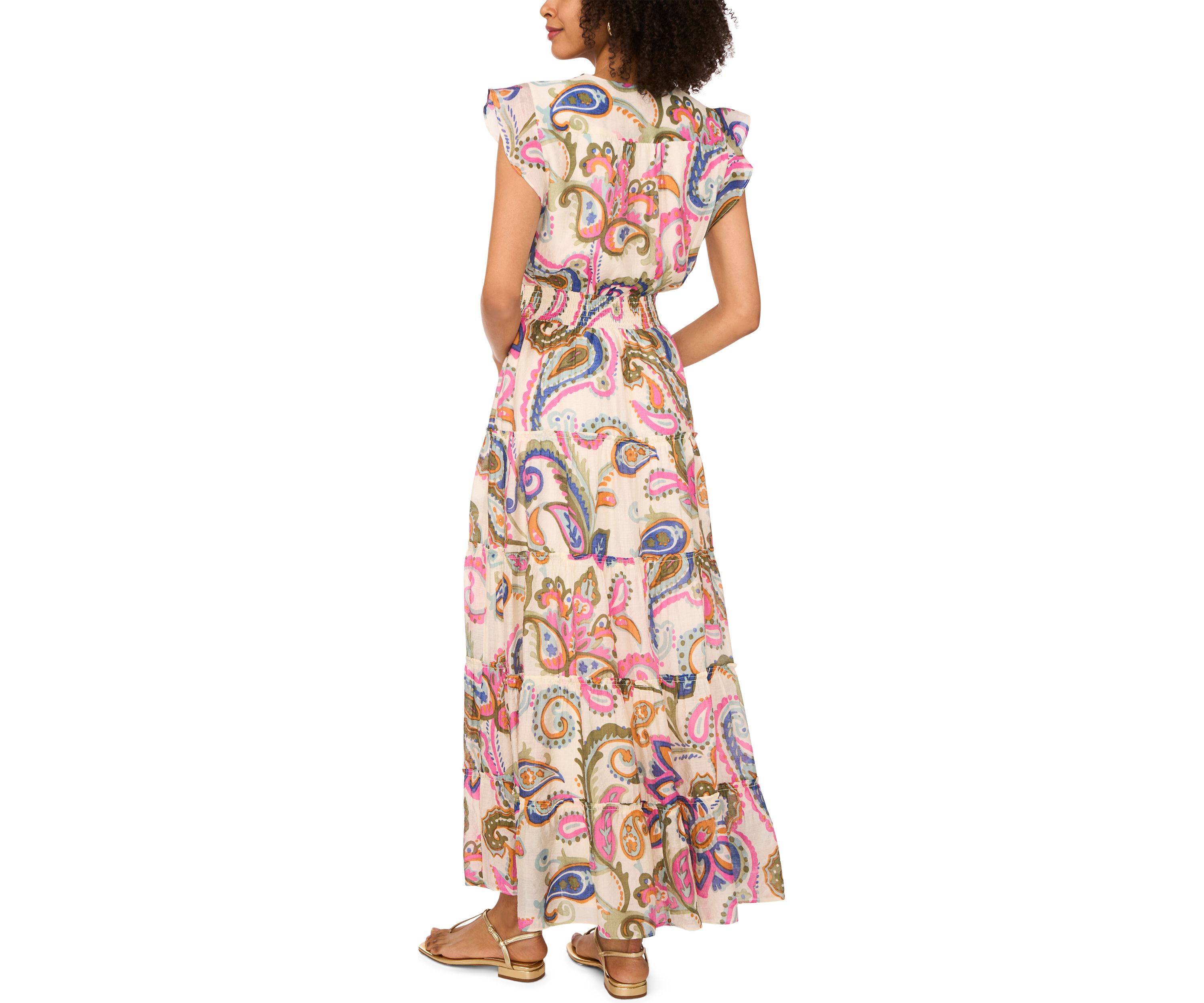 Petite Flutter Sleeve Printed Maxi Dress