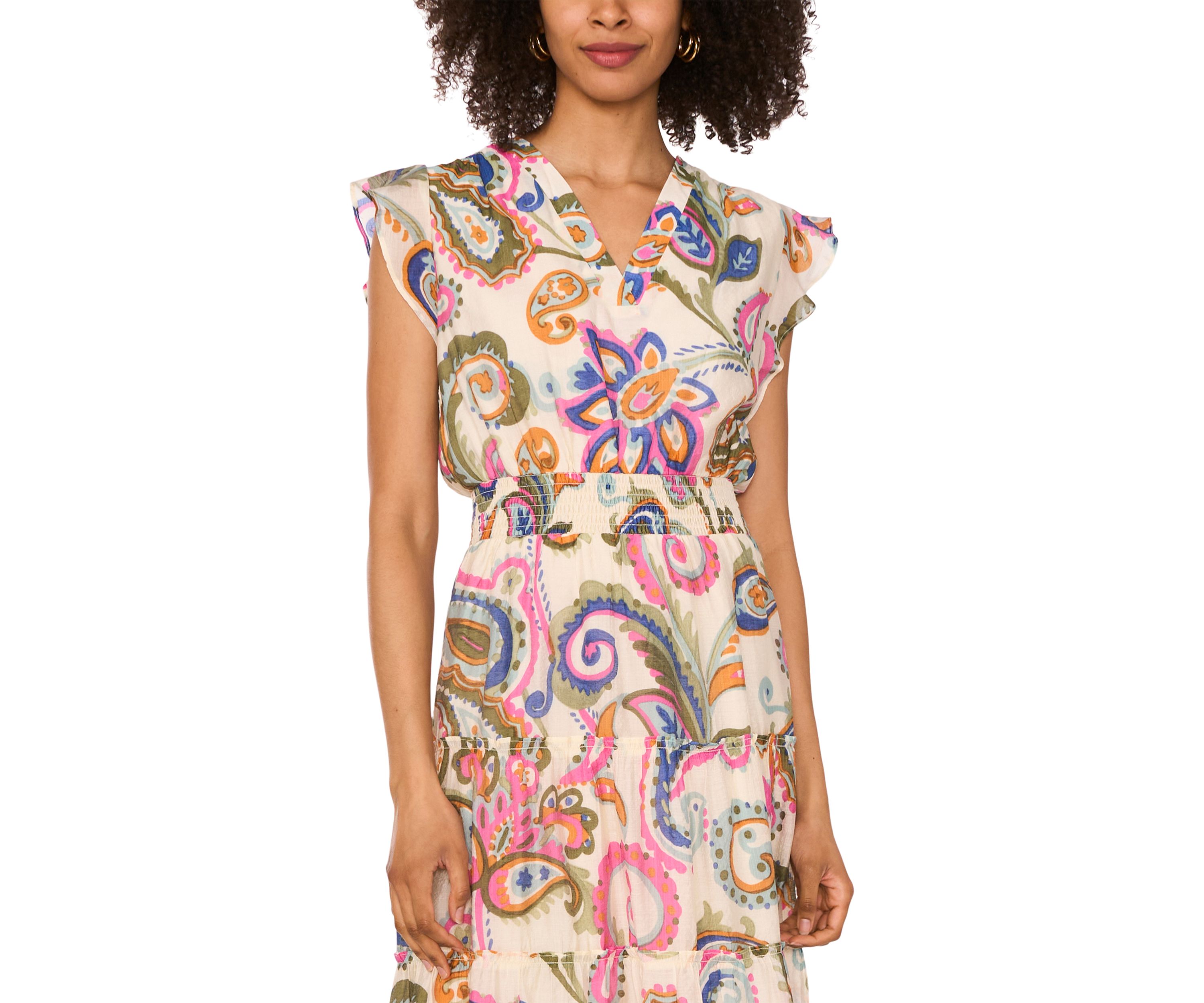 Petite Flutter Sleeve Printed Maxi Dress