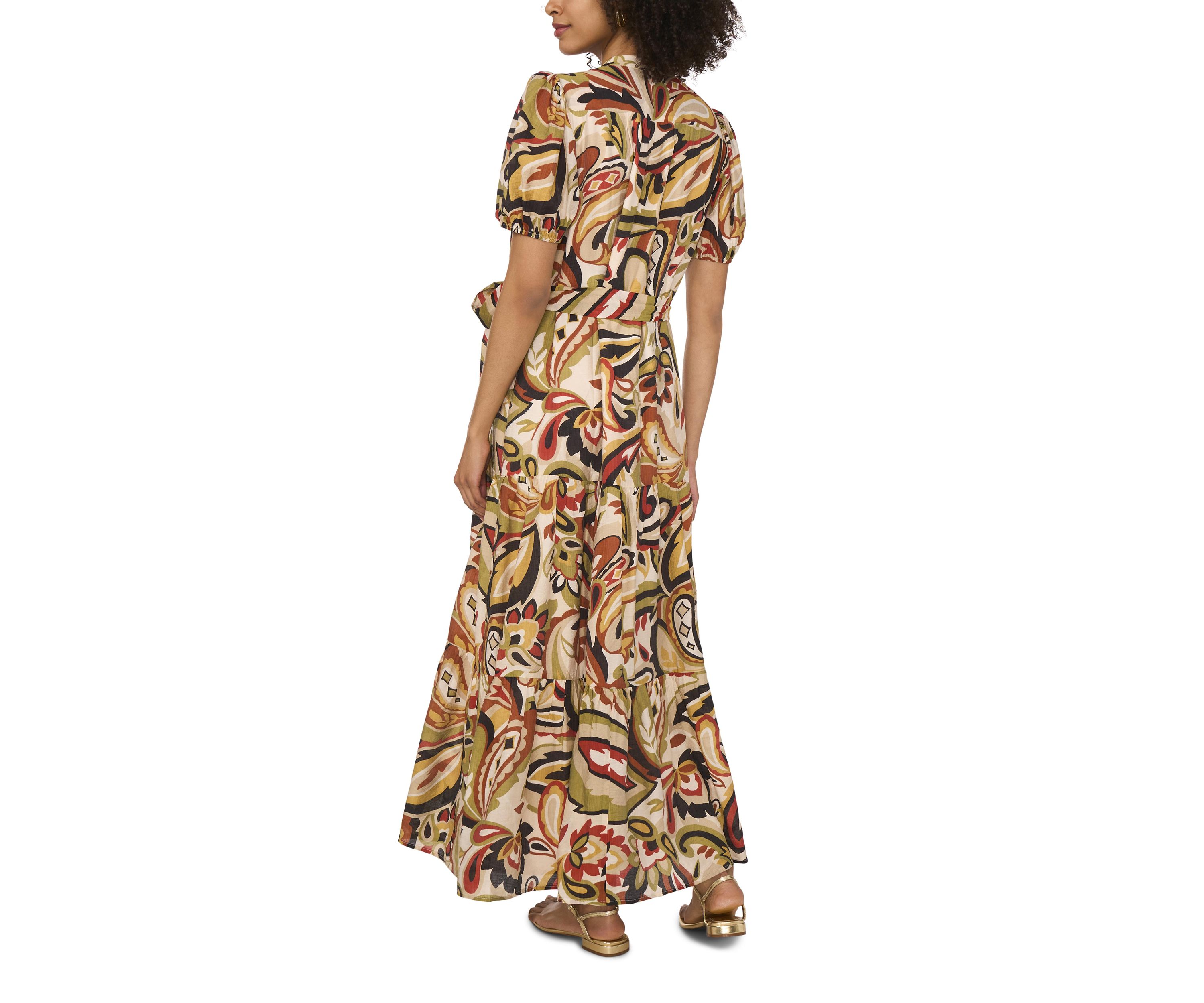 Petite Puff Sleeve Button Down Maxi Dress