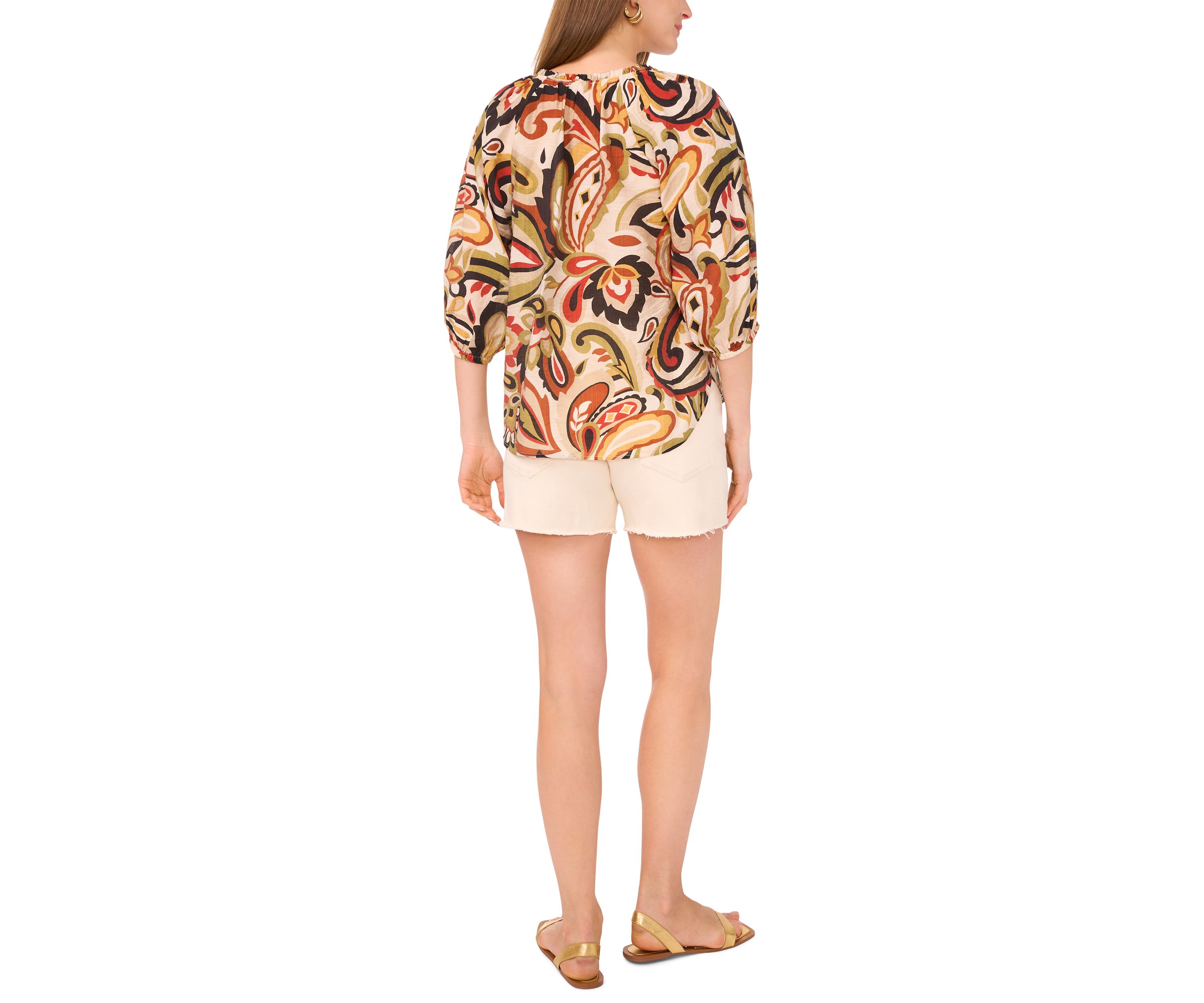 Petite Printed Split Neck Blouse