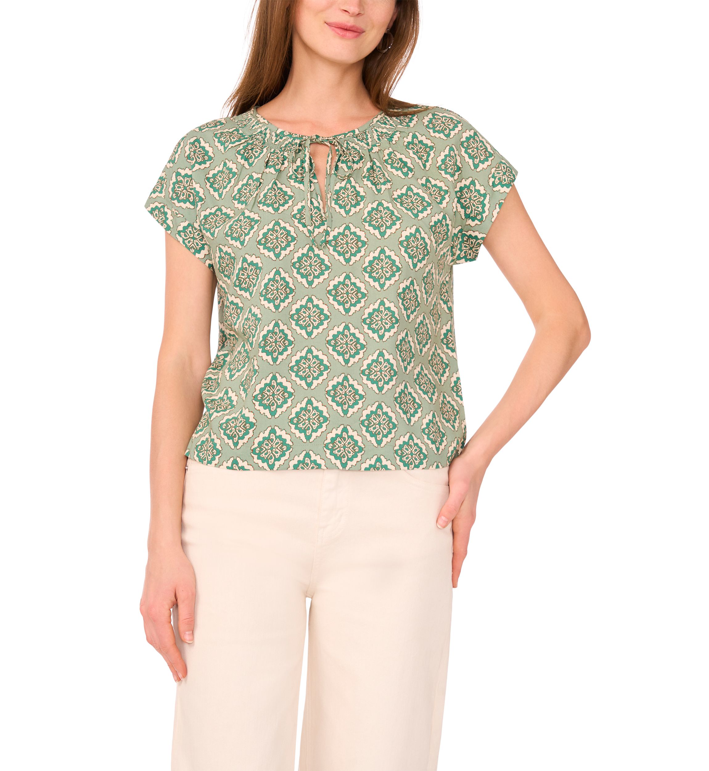 Petite Printed Peasant Blouse