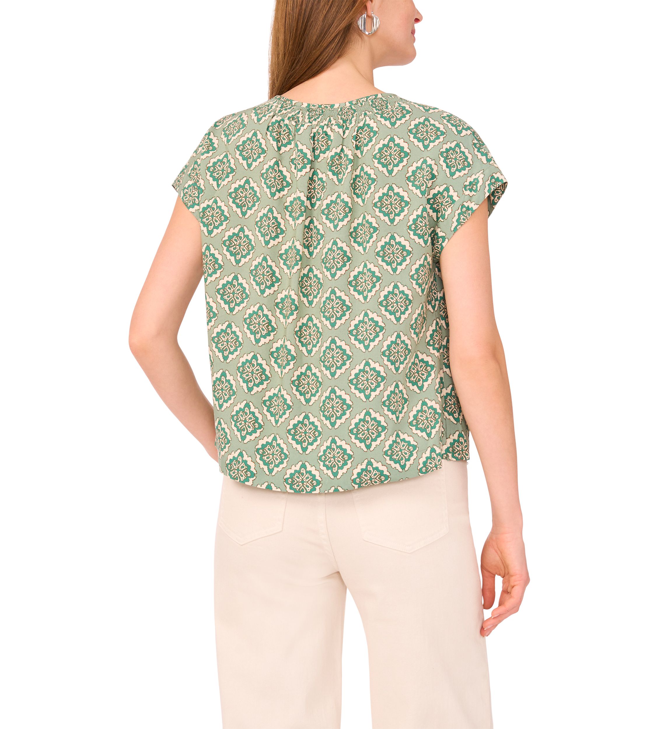 Petite Printed Peasant Blouse