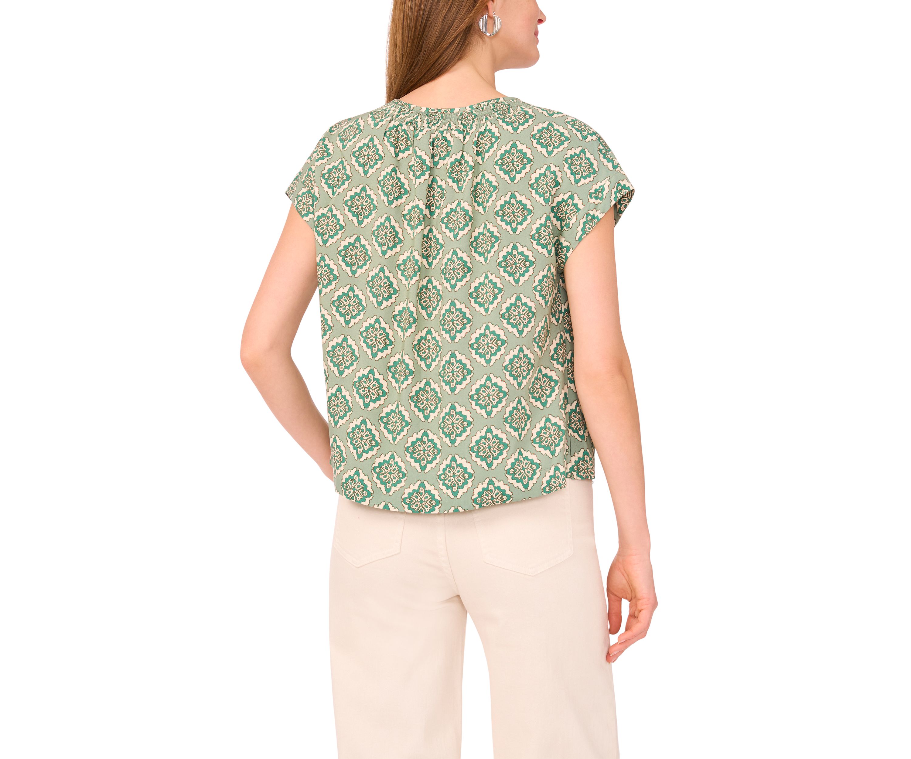 Petite Printed Peasant Blouse
