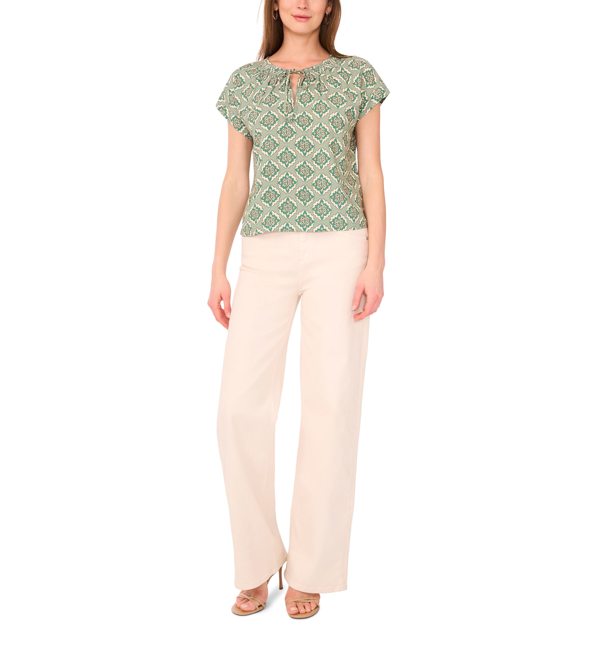 Petite Printed Peasant Blouse